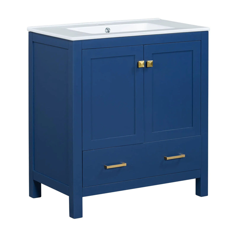 Bathroom Vanity With Single Sink, Combo Cabinet Undermount Sink, Bathroom Storage Cabinet With Two Doors And A Drawer, Soft Closing, Multifunctional Storage, Solid Wood Frame by HouseOfZazla