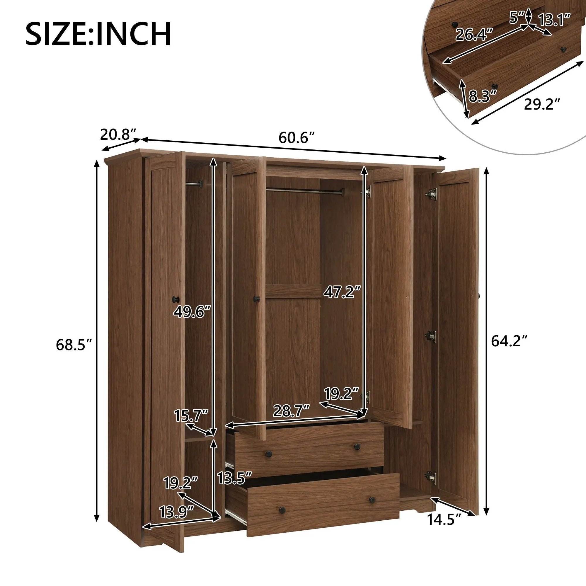 4 Door Wardrobe Armoire With 2 Drawers by Unique Piece Furniture