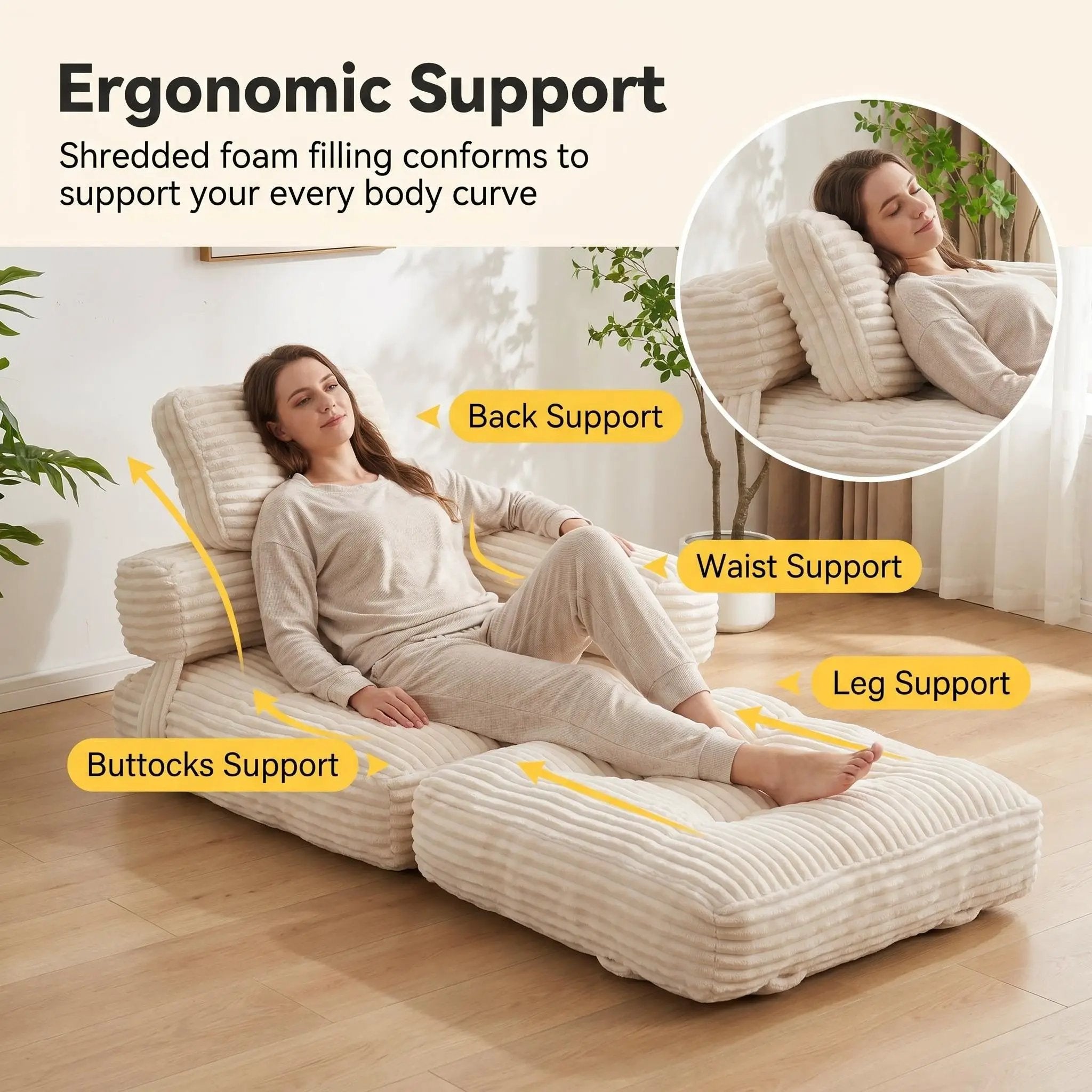 Boneless Foldable Floor Sofa Bed with Armrest & Pillows by HouseOfZazla