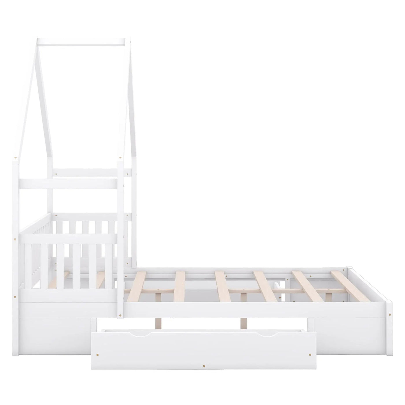 House Style Platform Bed With Guardrail And 2 Drawers by Unique Piece Furniture