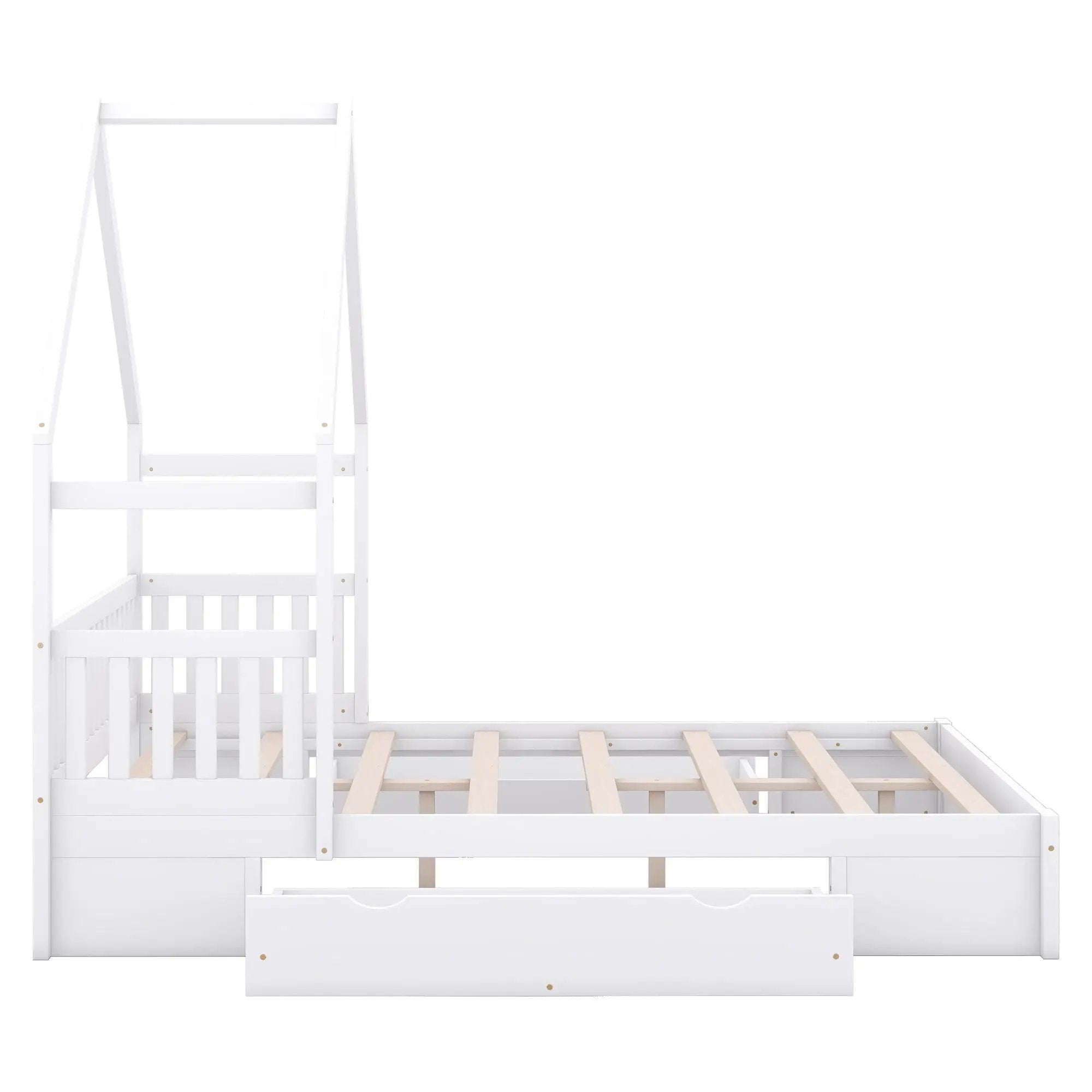 House Style Platform Bed With Guardrail And 2 Drawers by Unique Piece Furniture