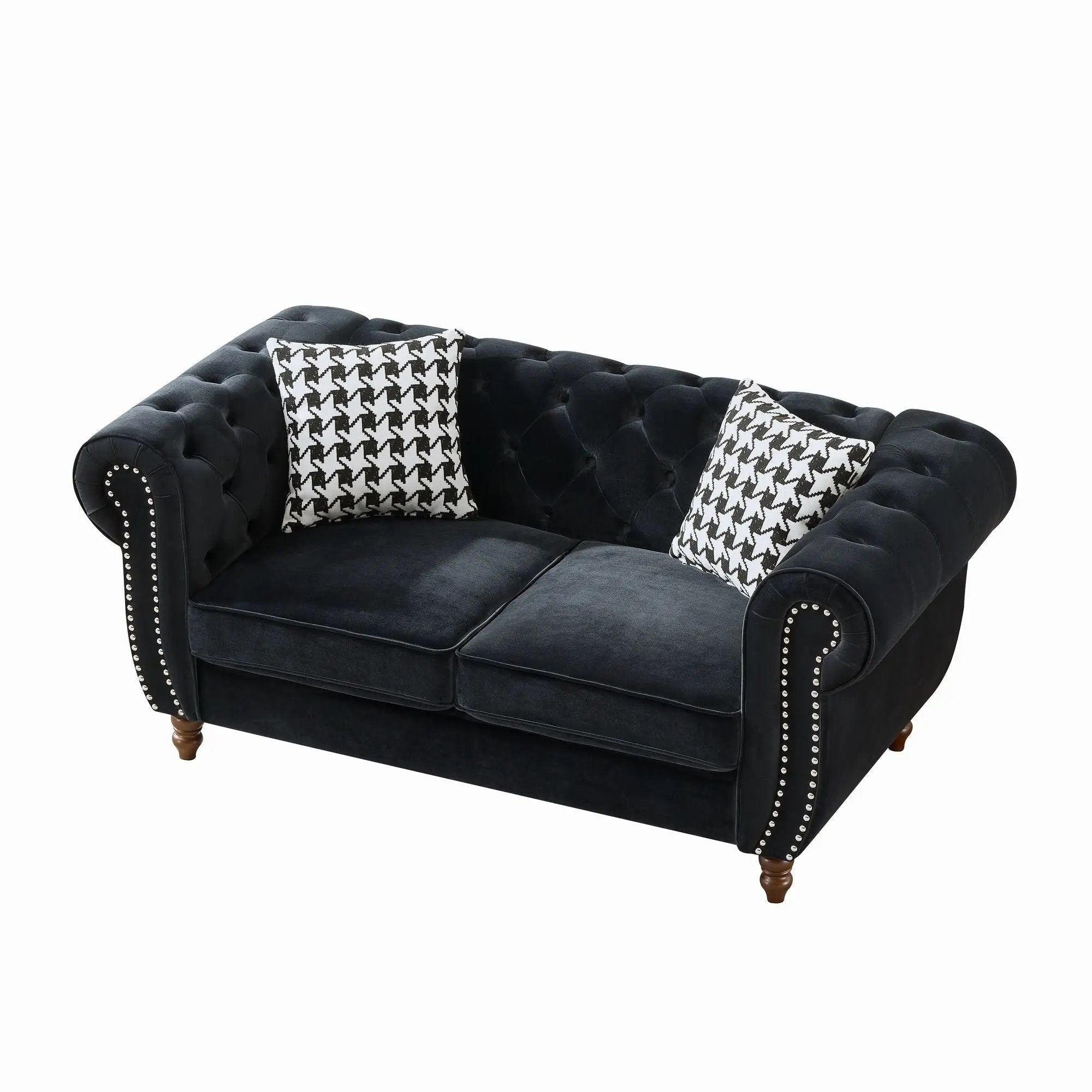 Chesterfield 3 And 2 Seater Upholstery Sofa With Roll Armrest & Nailhead Fabric Couch by HouseOfZazla