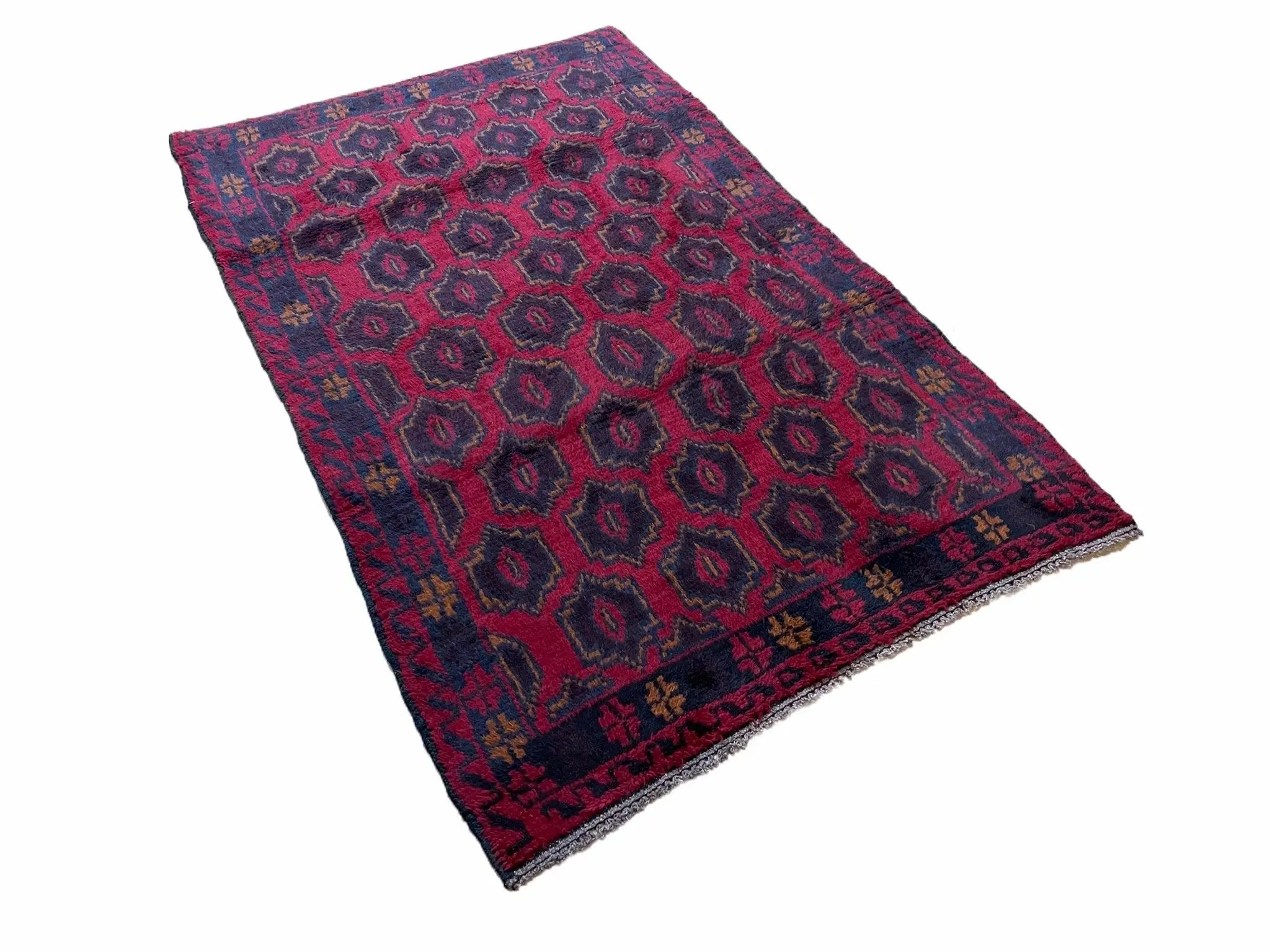 2' 10" X 4'7" Vintage Handmade Tribal Wool Rug Balouchi Rug Afghan Rug Red Blue by Jewel Rugs