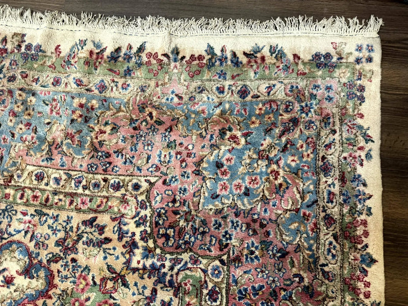 Palace Size Persian Kerman Rug 11x20 ft, Very Fine 340 KPSI, Vintage Oversized Wool Handmade Large Persian Carpet, Beige Light Blue Pink by Jewel Rugs