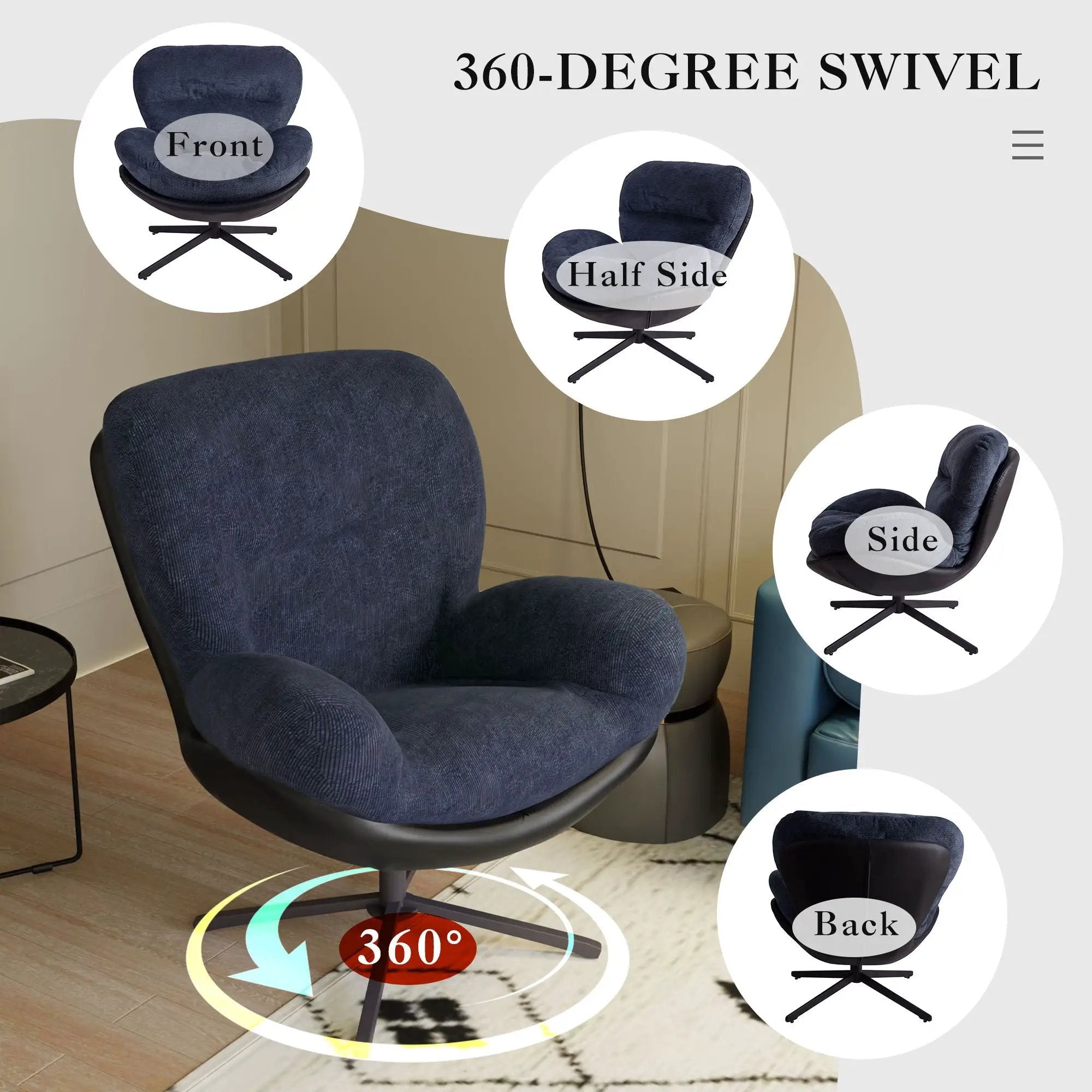 360° Swivel Office Chair, No Wheels by HouseOfZazla