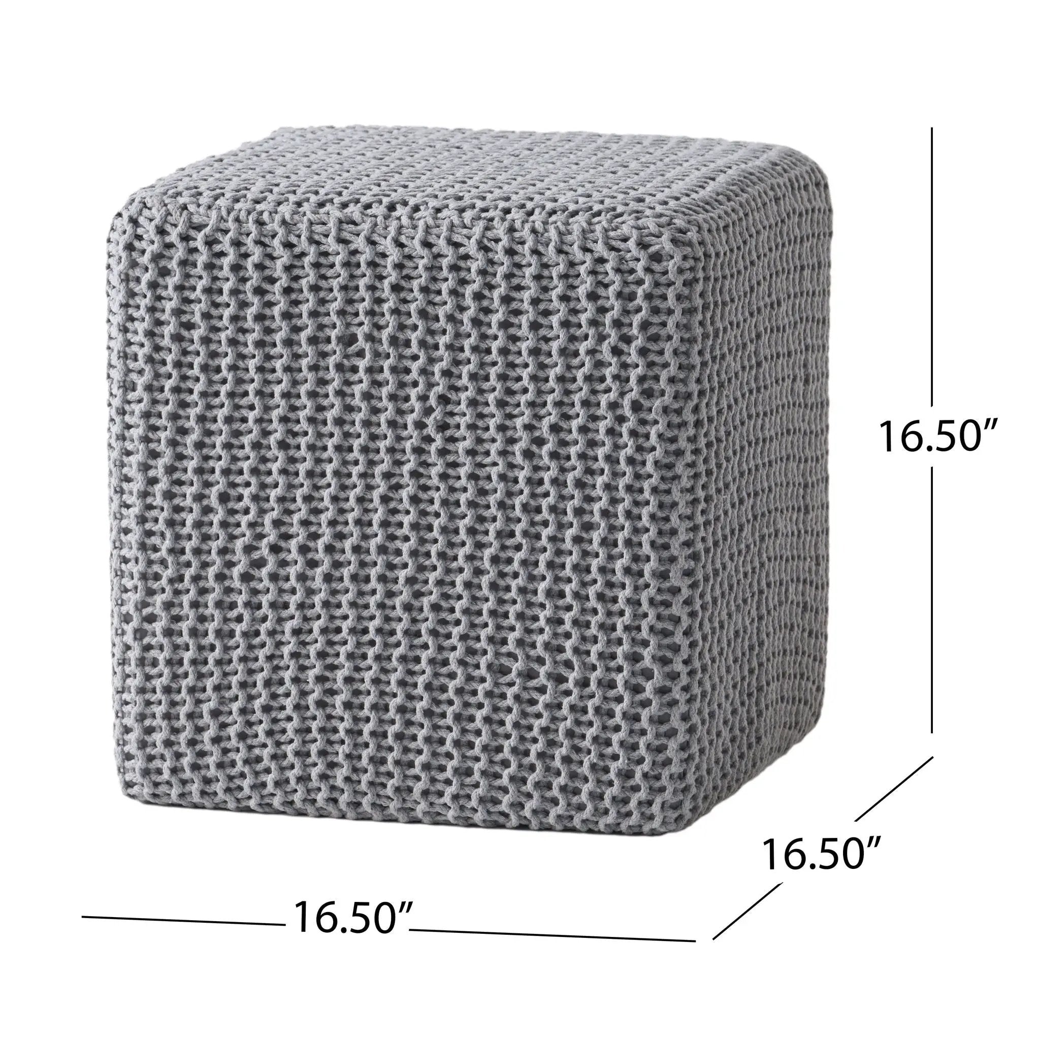 Chabani - Indoor Modern Knitted Fabric Cube Pouf Ottoman - Light Gray by HouseOfZazla