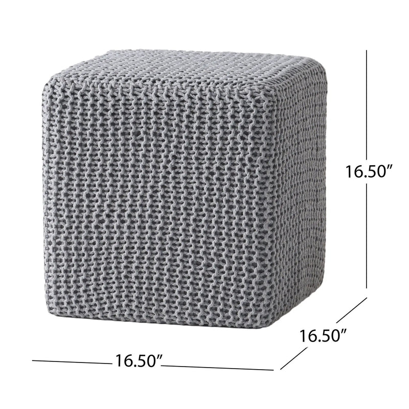 Chabani - Indoor Modern Knitted Fabric Cube Pouf Ottoman - Light Gray by HouseOfZazla