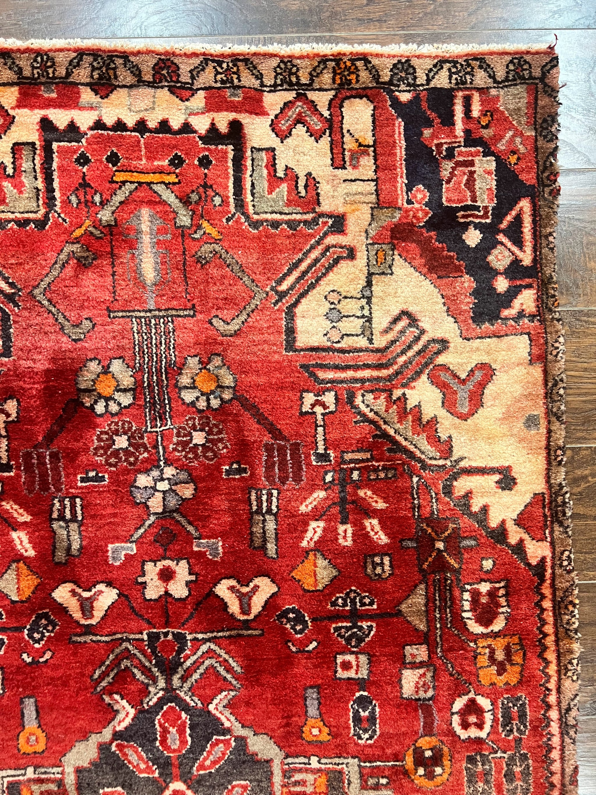 Antique Persian Tribal Rug 4 x 8, Geometric Medallion, Boho Rug, Wool Handmade Rug, Red 4x8 Rug, Persian Hamadan Rug by Jewel Rugs