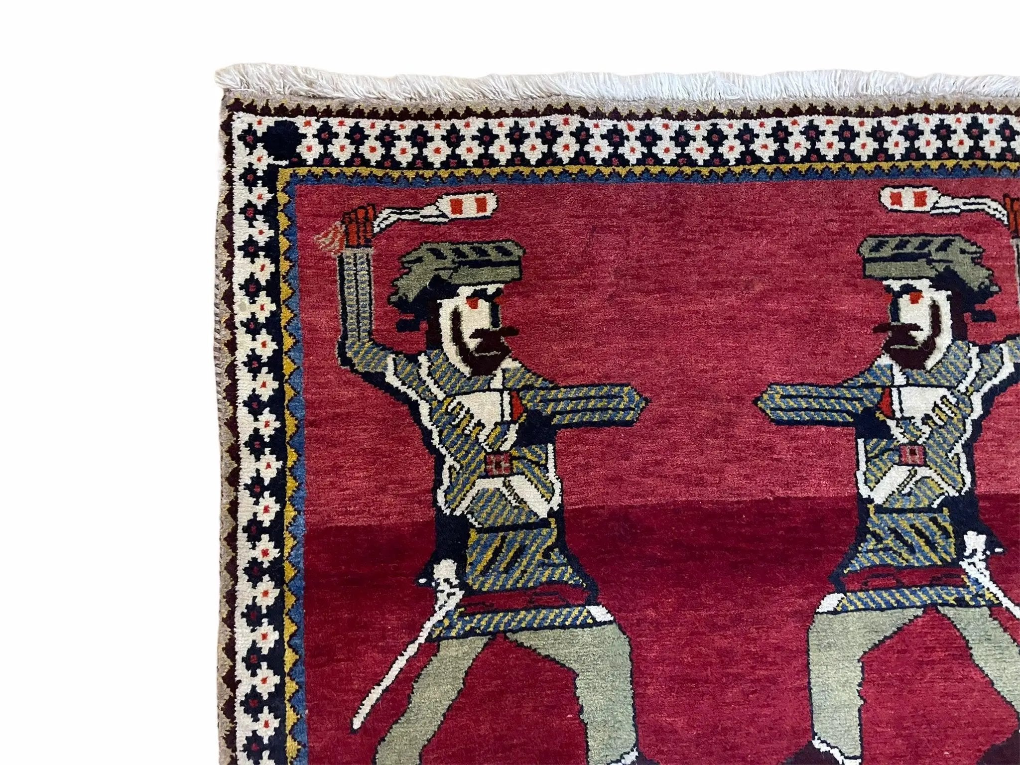 3 X 6 Handmade Wool Rug Tribal Balouch Warriors Deer Animal Pictorial Red Swords by Jewel Rugs