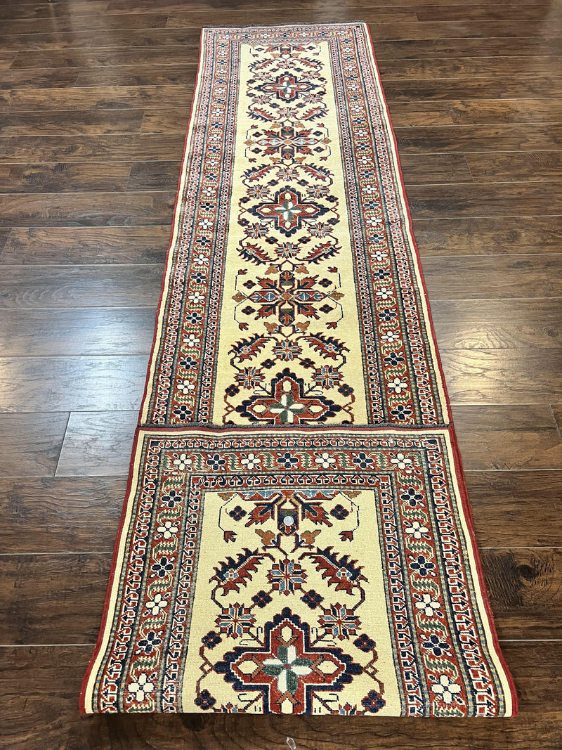 Afghan Heriz Runner Rug 2.9 x 12, Vintage Hand Knotted Persian Carpet for Hallway, 12ft Runner, Wool, Cream by Jewel Rugs
