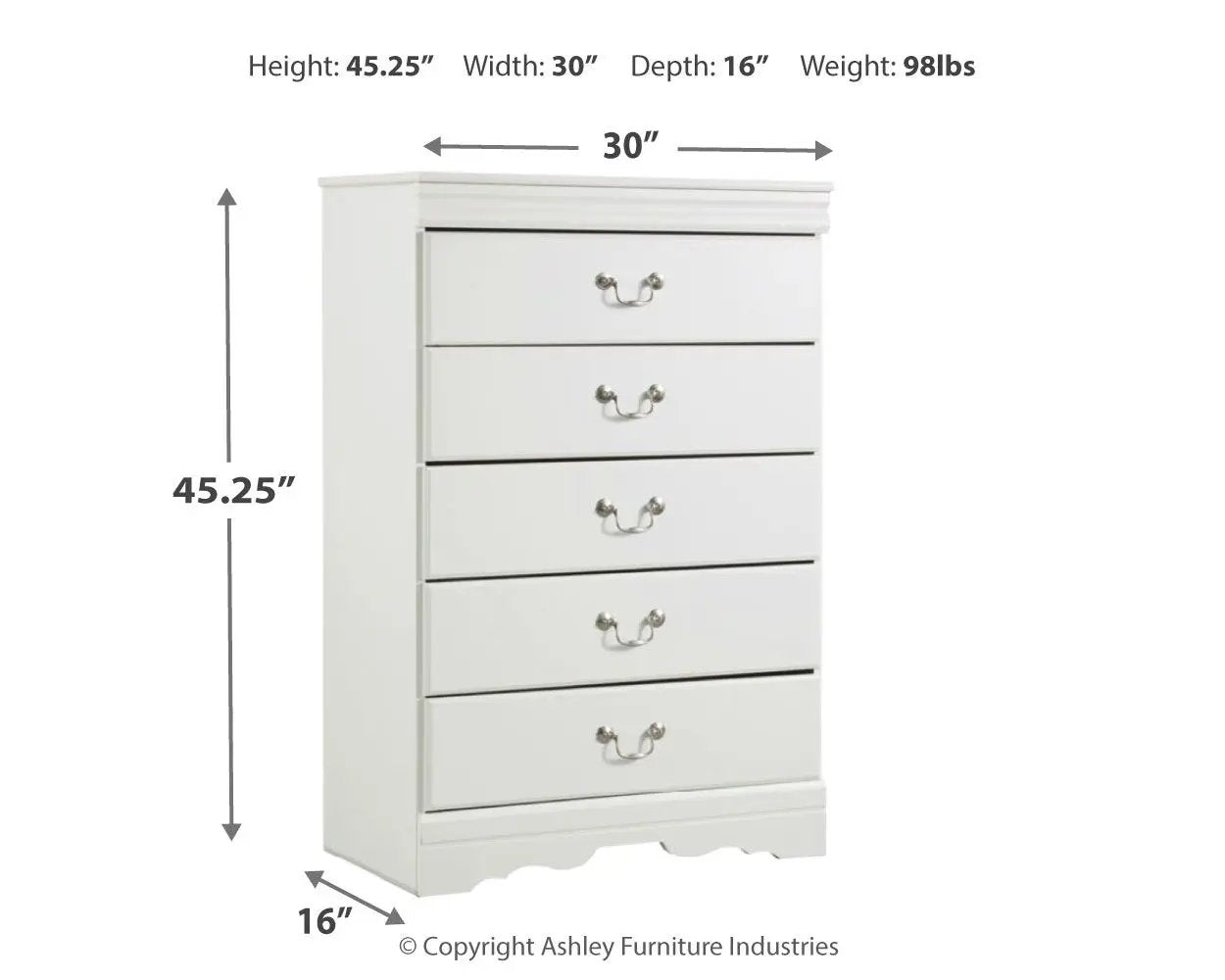 Anarasia - Five Drawer Chest - White by Unique Piece Furniture