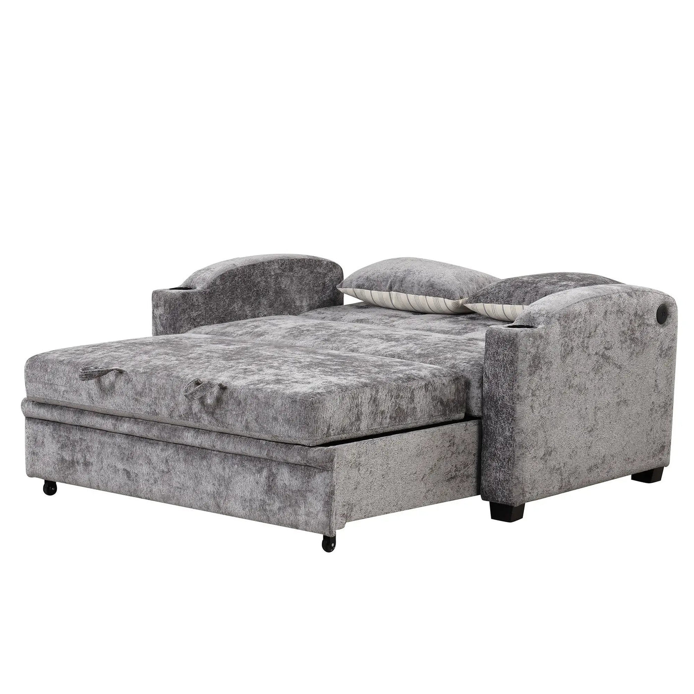 Pull Out Loveseat Sofa With Adjsutable Backrest, 2 Pillows, Cup Holders, USB Ports For Living Room by HouseOfZazla