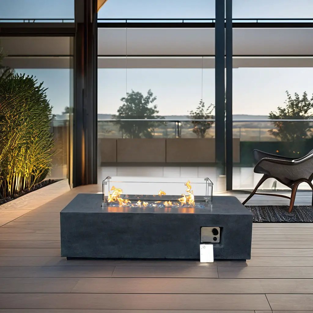 Outdoor Concrete Propane Gas Rectangle Fire Pit Table by Unique Piece Furniture