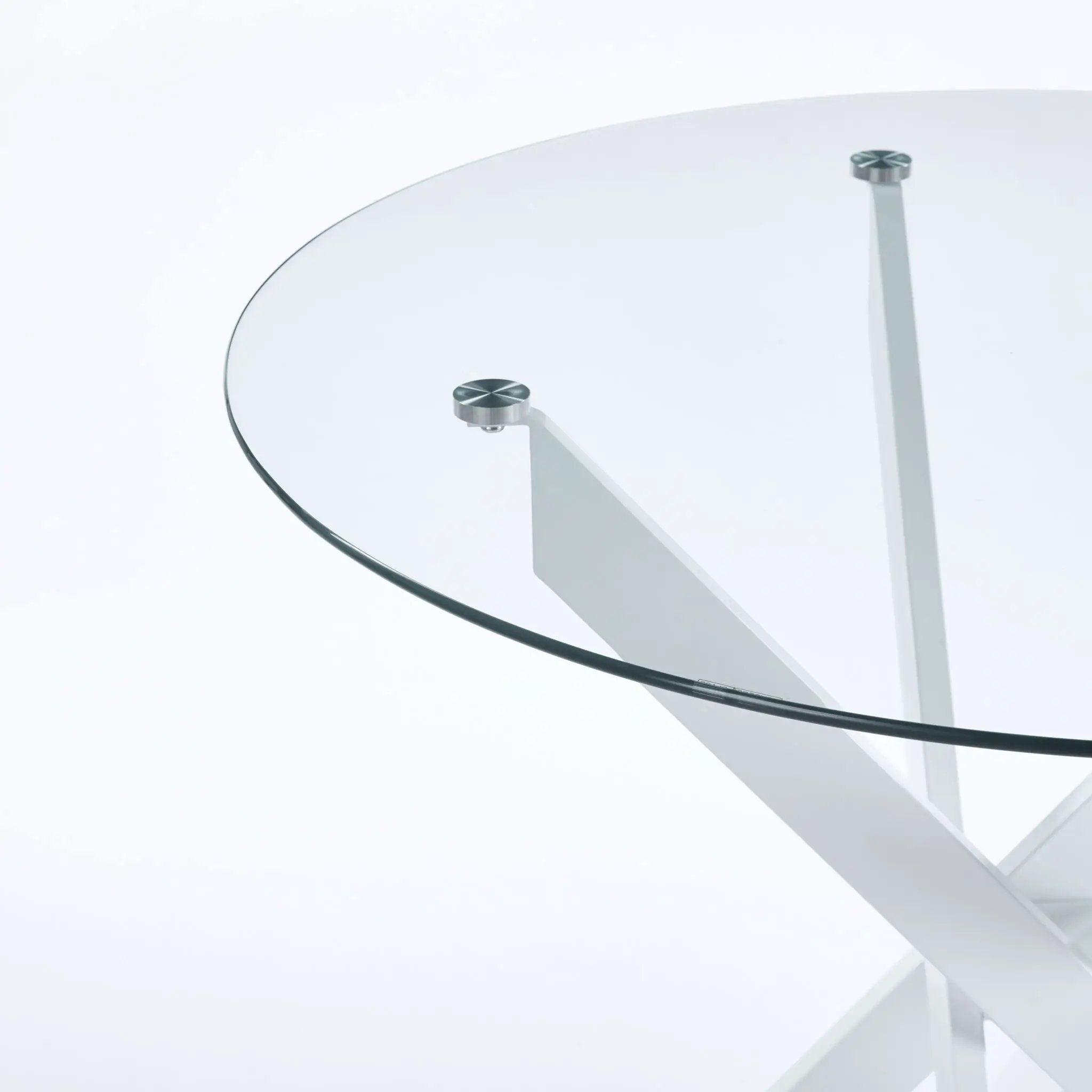 Dining Table With Cross Metal Leg And Tempered Glass, Modern Space Saving Kitchen Table For Living Room by Unique Piece Furniture