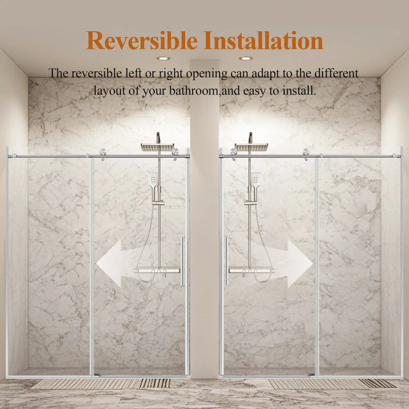 Frameless Sliding Shower Door in Brushed Nickel by HouseOfZazla