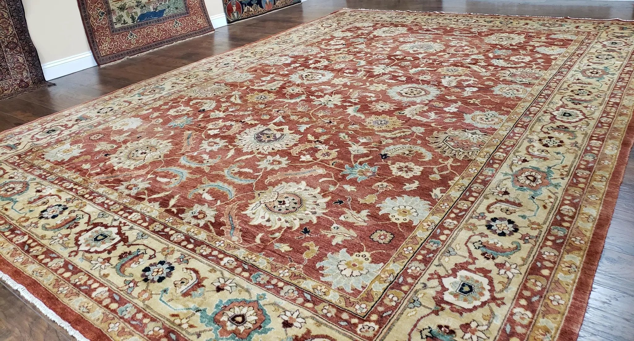 Safavieh Room Sized Rug 10x14, Wool Hand-Knotted Auburn Red & Light Gold Egyptian Mahal Oriental Carpet, 10 x 14 Large Living Room Rug by Jewel Rugs