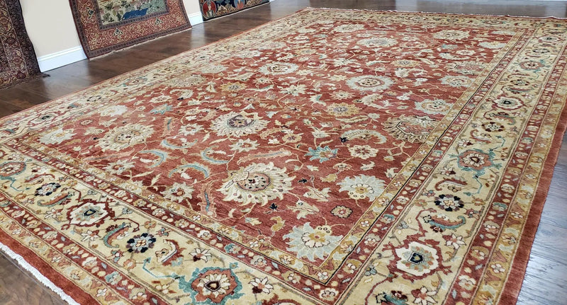 Safavieh Room Sized Rug 10x14, Wool Hand-Knotted Auburn Red & Light Gold Egyptian Mahal Oriental Carpet, 10 x 14 Large Living Room Rug by Jewel Rugs