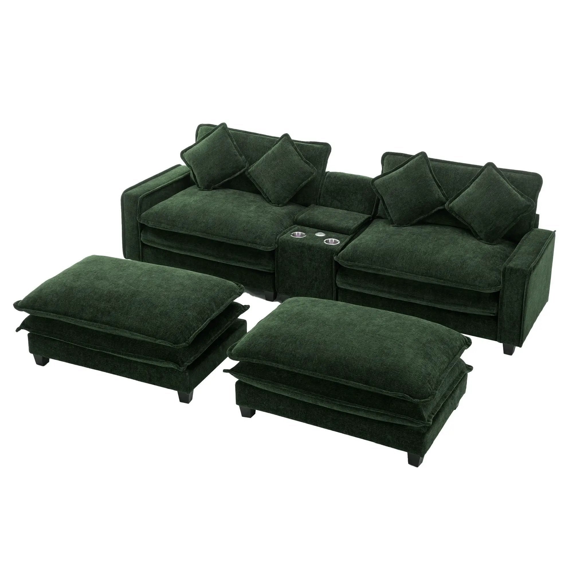 Sectional Sofa Upholstered Sofa With Two Removable Ottoman, Two USB Ports, Two Cup Holders And Large Storage Box For Living Room by HouseOfZazla