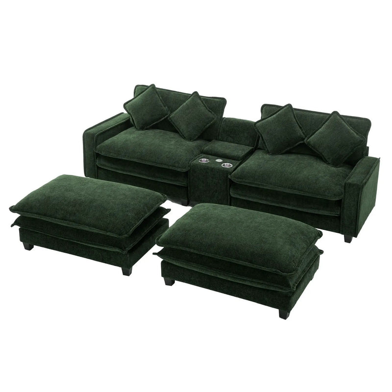 Sectional Sofa Upholstered Sofa With Two Removable Ottoman, Two USB Ports, Two Cup Holders And Large Storage Box For Living Room by HouseOfZazla