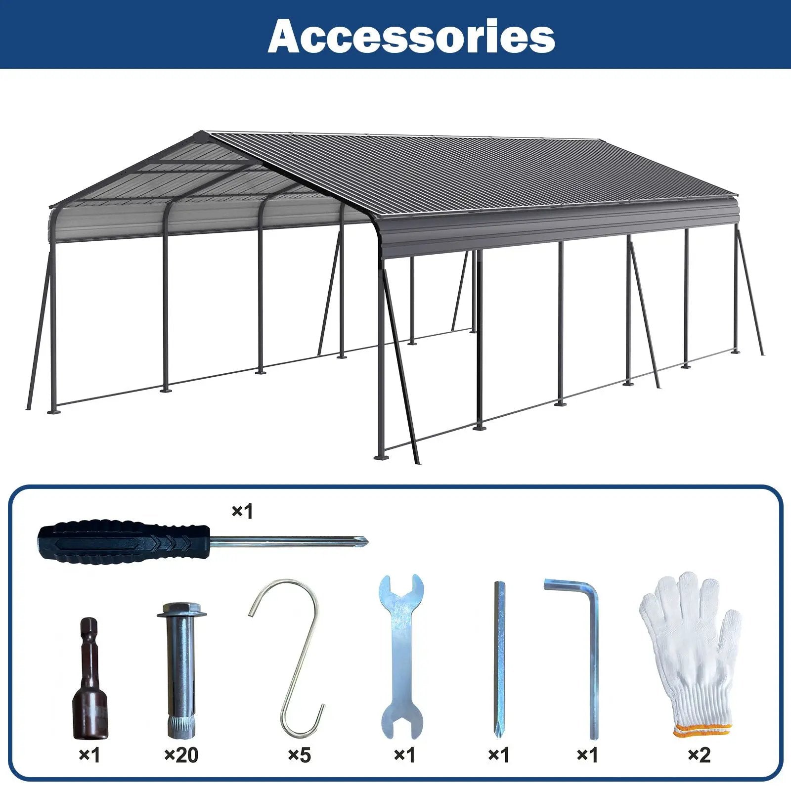 Metal Carport 13 X 26.5 Ft Heavy Duty With Galvanized Steel Roof Metal Garage Canopy With Galvanized Steel Roof & Frame Car Tent Outdoor Storage Shed For Car Boats And Truck - Gray by HouseOfZazla