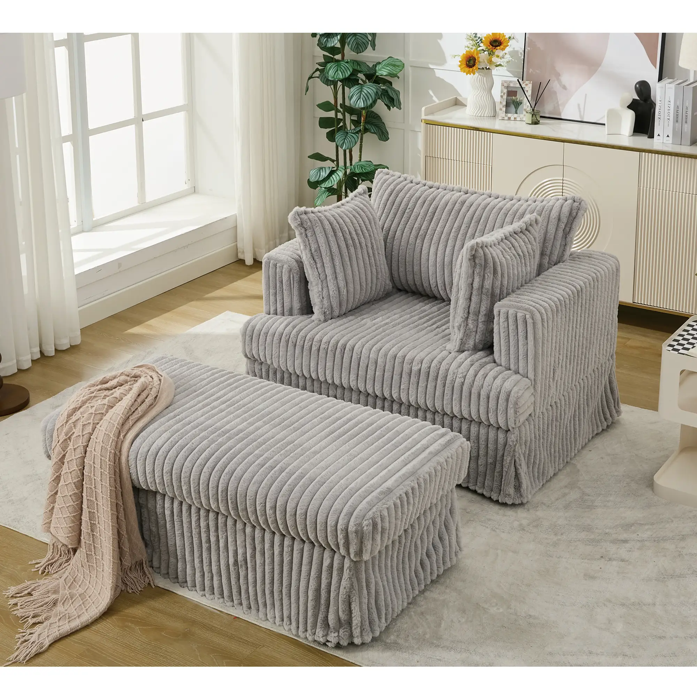 47.7'' Oversized Corduroy Chaise Longue with Ottoman by HouseOfZazla