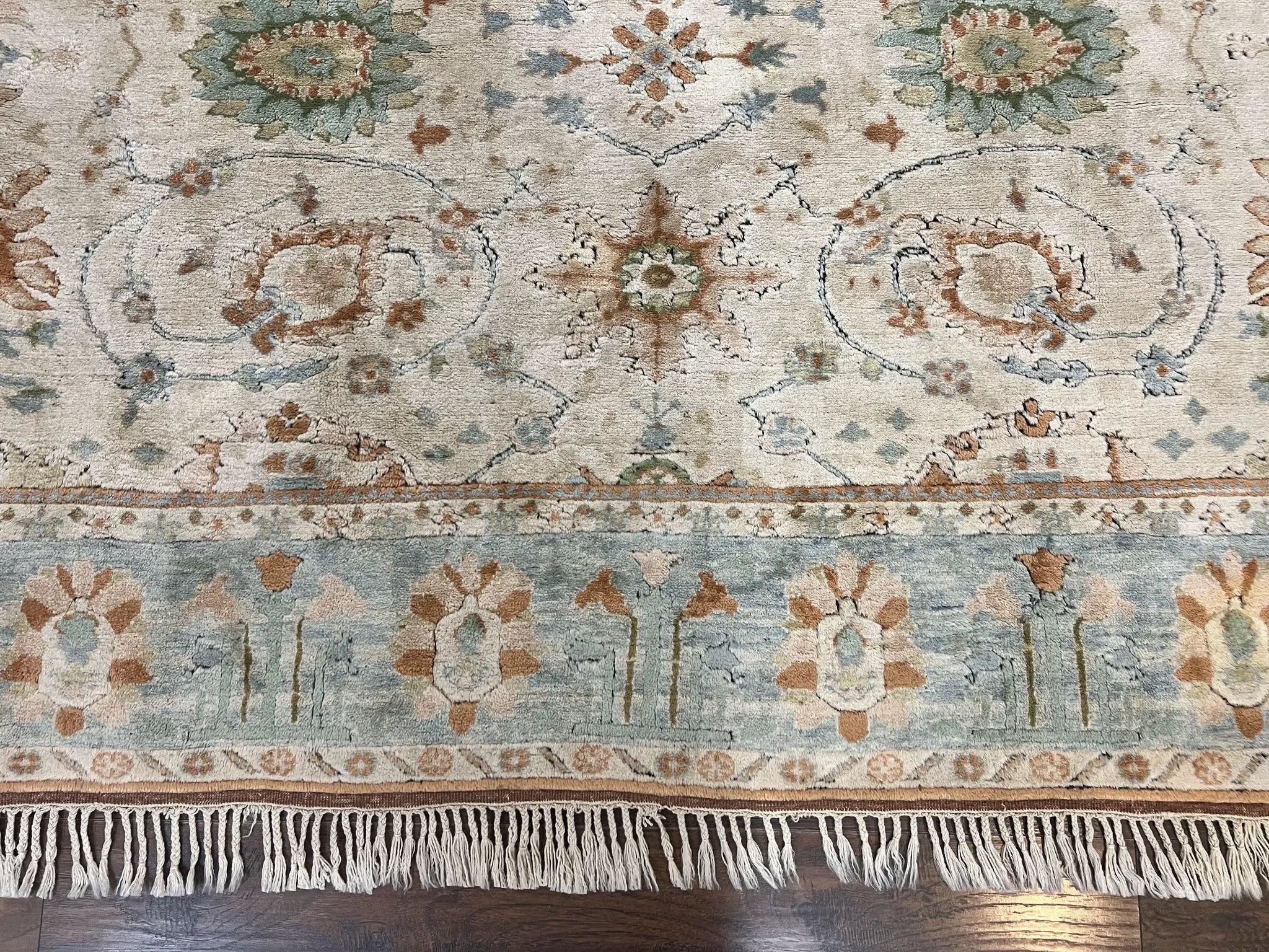 Turkish Oushak Rug 9x10, Farmhouse Rug, Beige & Light Blue by Jewel Rugs