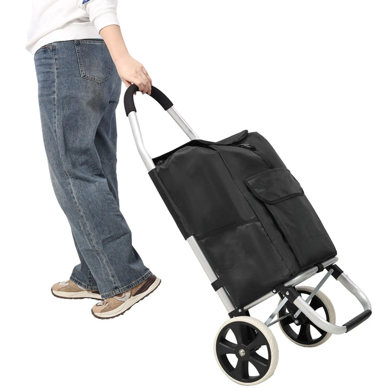Foldable Shopping Trolley With Wheels And Removable Waterproof Bag - Black by HouseOfZazla