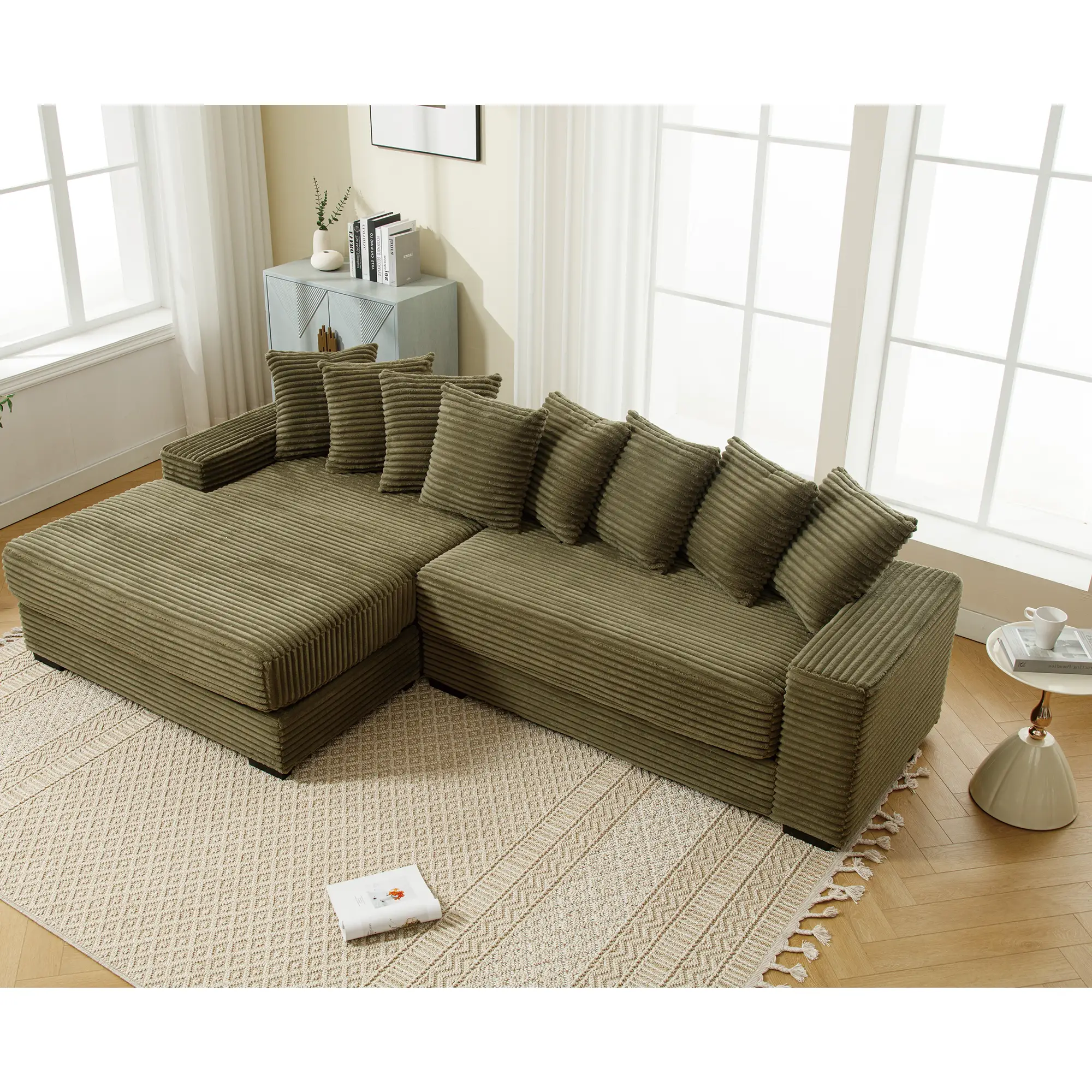 Oversized Two-Piece Corduroy Sofa with Left Chaise Daybed by HouseOfZazla