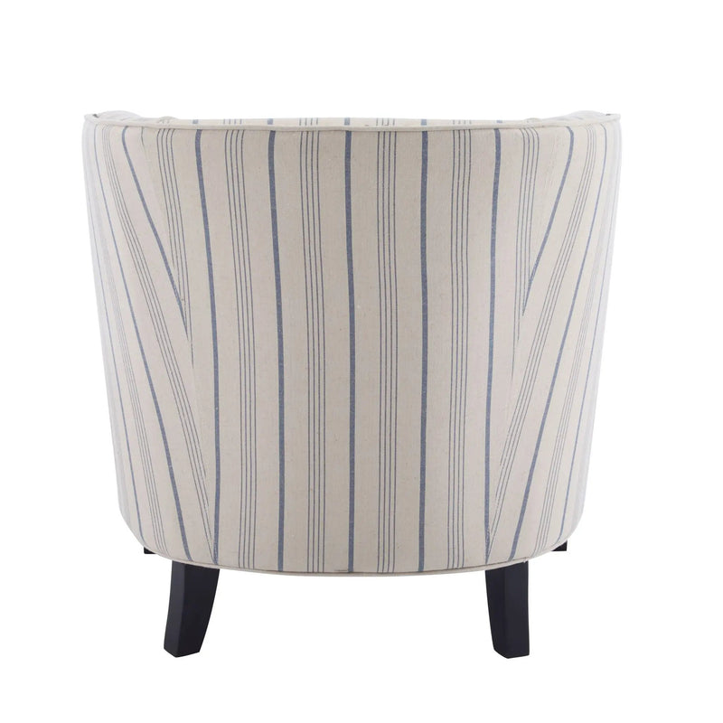 Transitional Upholstered Stripe Barrel Chair With Birch Wood Legs And Plush Cushioned Seat by HouseOfZazla