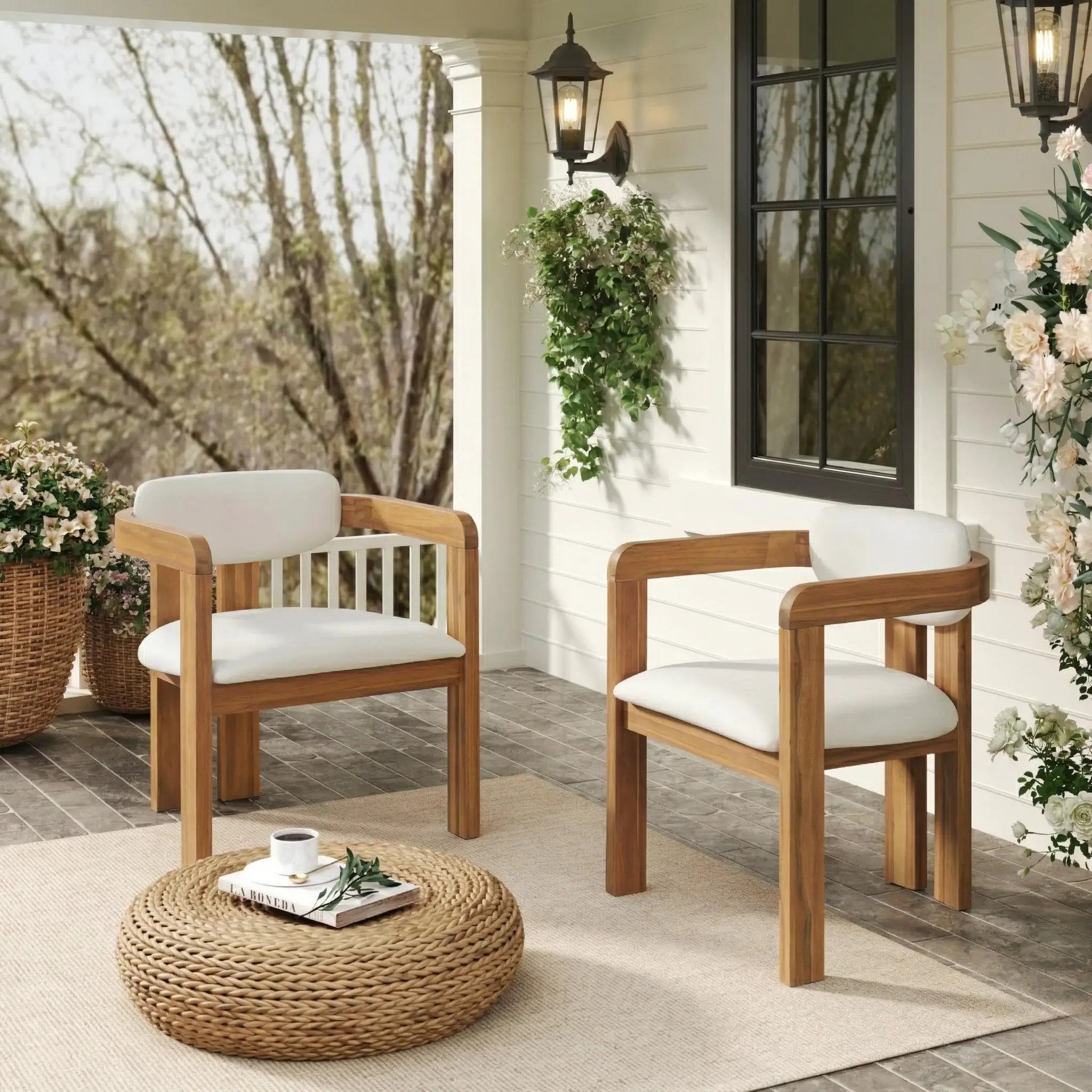 Set of 2 Outdoor Acacia Wood Dining Chairs with Cushions by HouseOfZazla