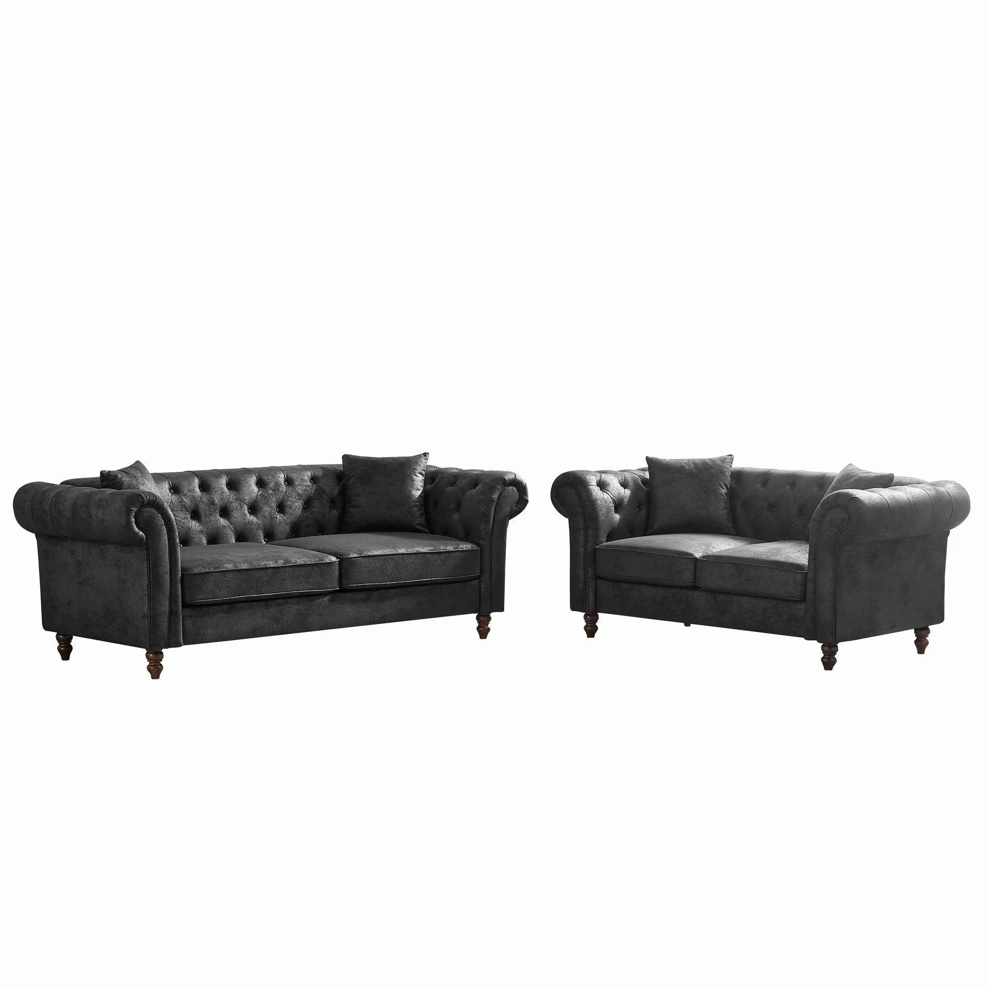 Chesterfield 3 And 2 Seater Sofa Set, High Tech Fabric Upholstered Couch For Living Room by HouseOfZazla