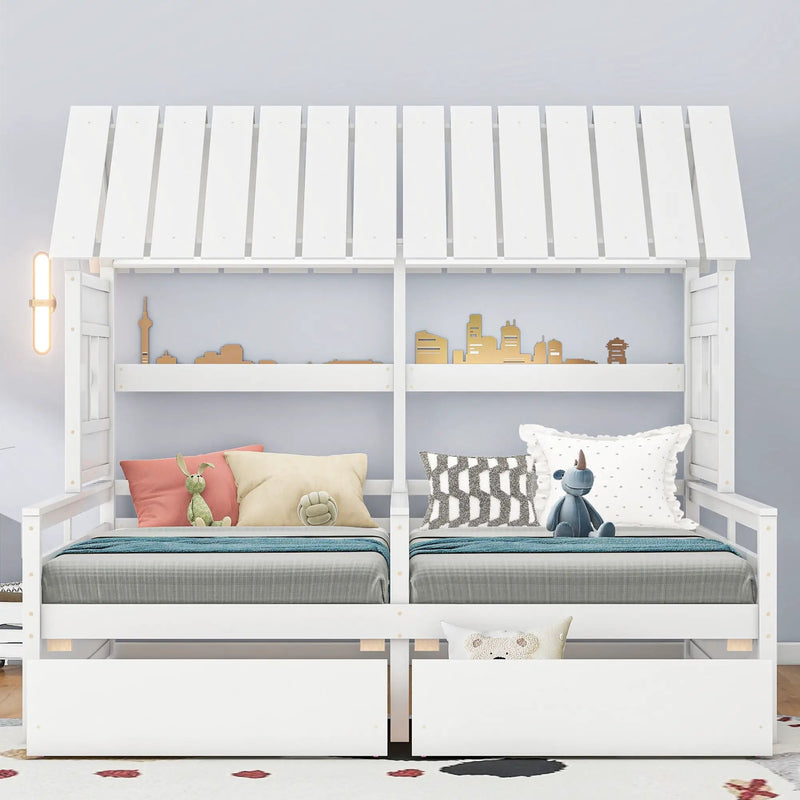 House Platform Beds With 2 Drawers, Side By Side Design by HouseOfZazla