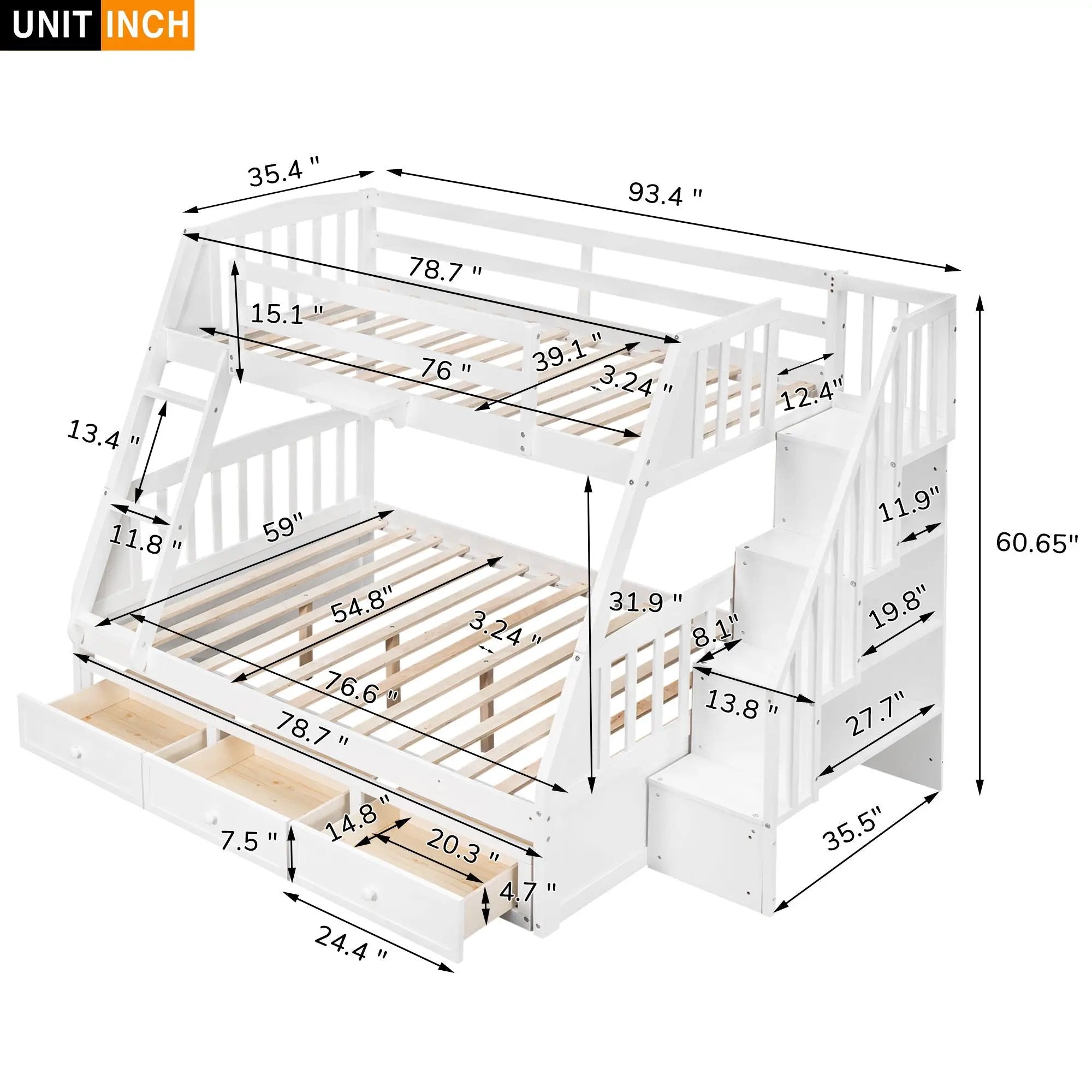 Bunk Bed With Drawers, Ladder And Storage Staircase by HouseOfZazla