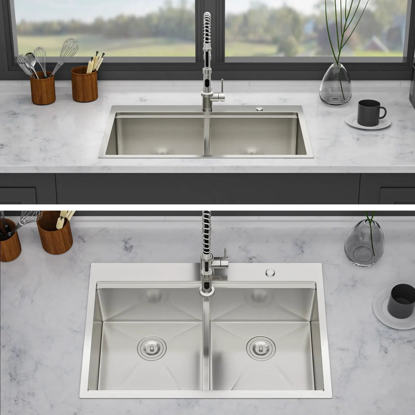 Topmount, Drop In Double Bowl Kitchen Sink by HouseOfZazla
