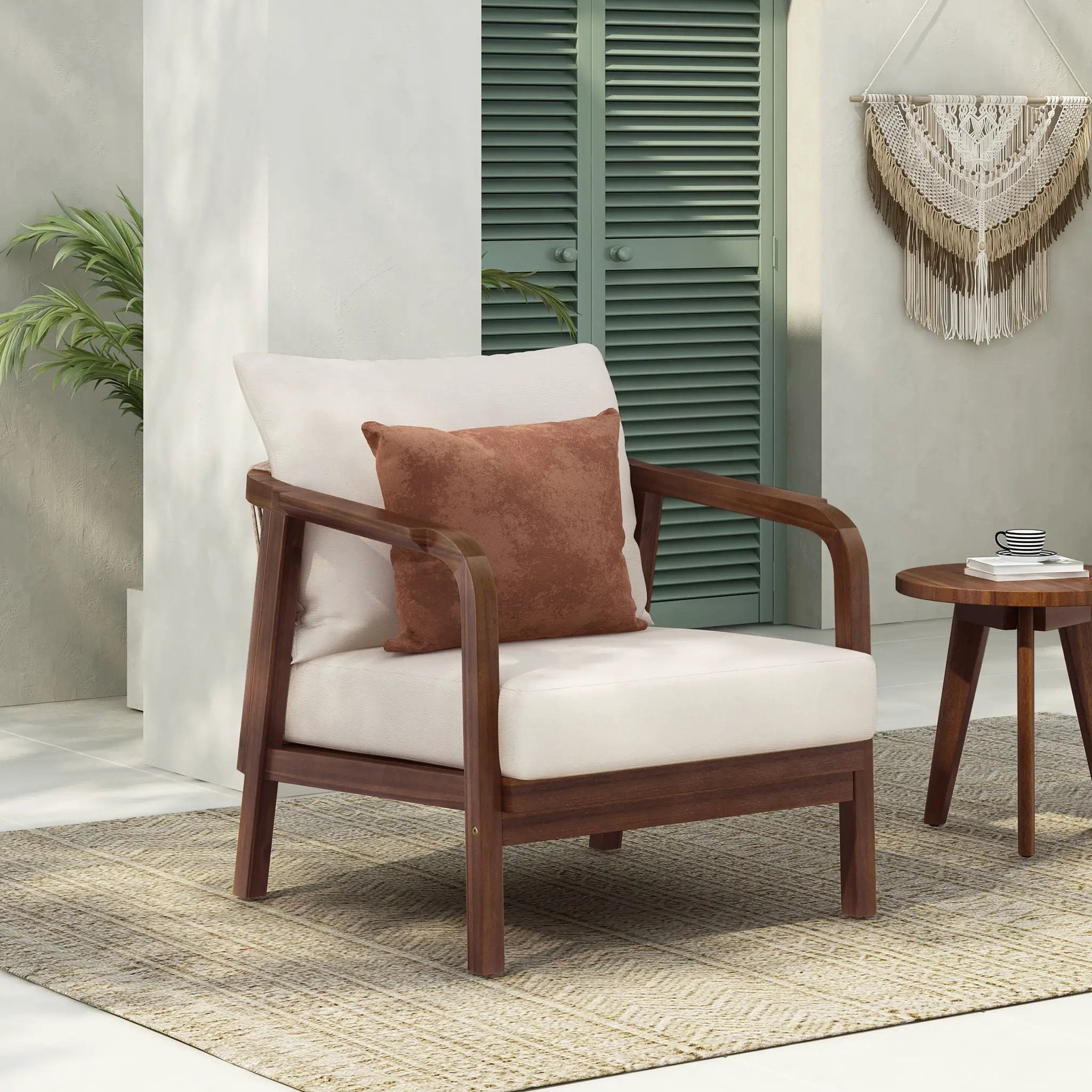 Outdoor Lounge Chair With Woven Backrest and Solid Wood Frame by HouseOfZazla