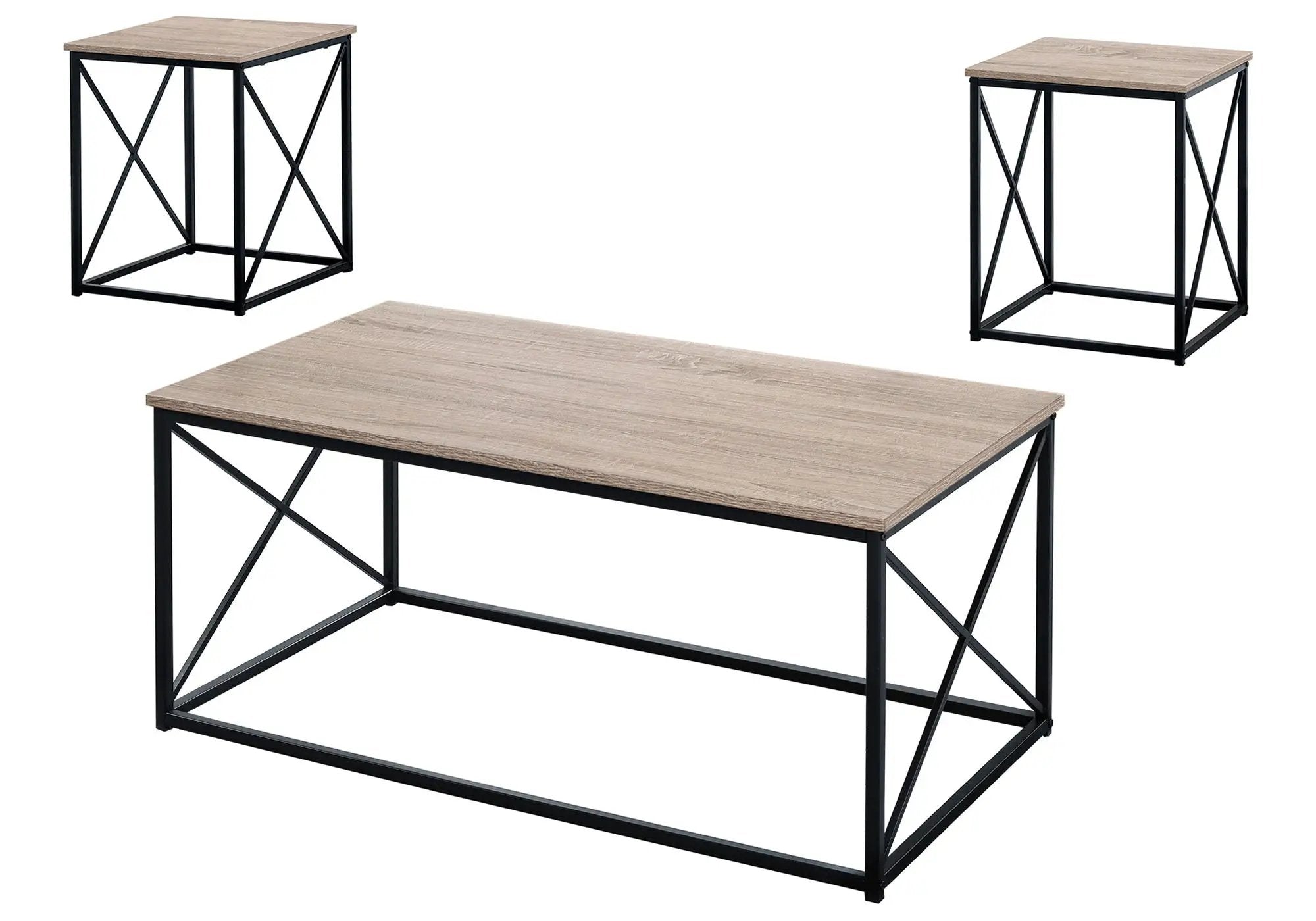 3 Pieces Table Set, Coffee, End, Side, Accent - Brown / Black by Unique Piece Furniture