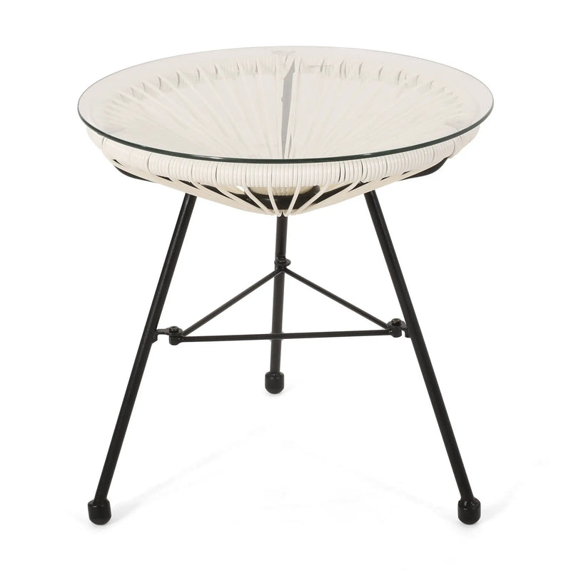 Nusa Modern Rattan Side Table With Tempered Glass Top by HouseOfZazla