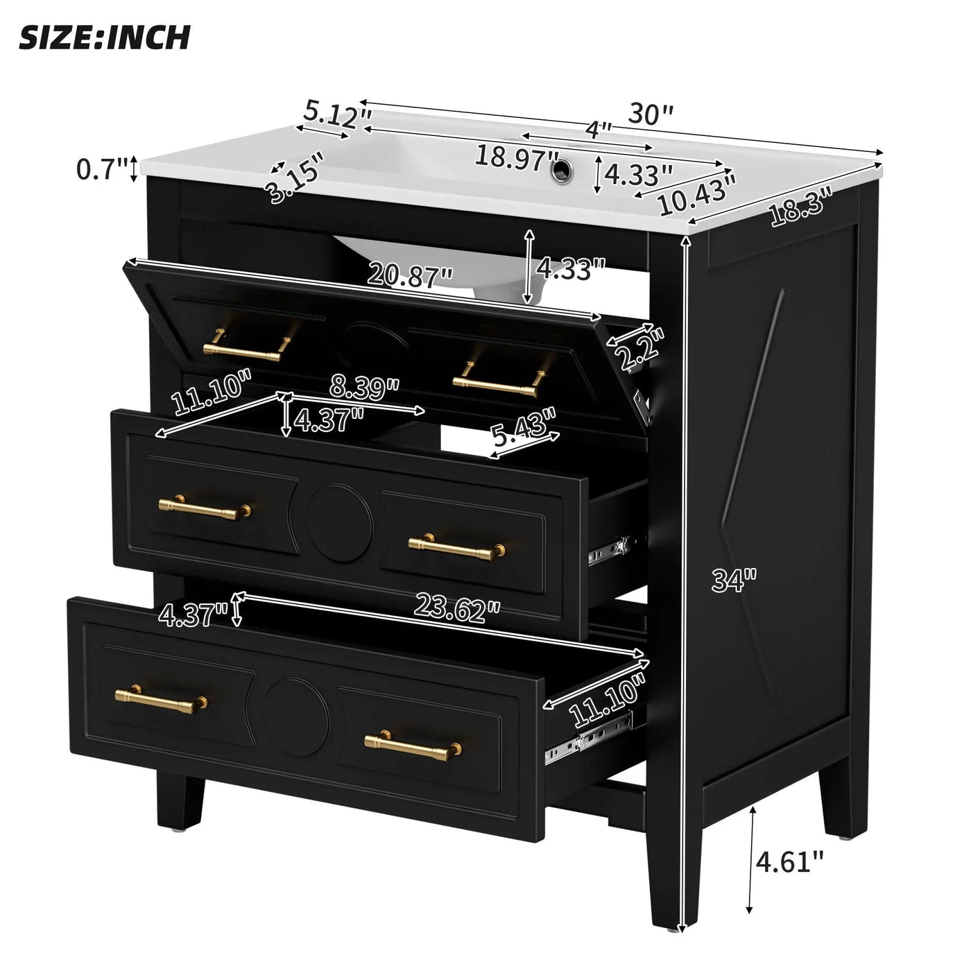 Retro Bathroom Vanity With Sink Combo, Free Standing Single Set With 3 Drawers by HouseOfZazla