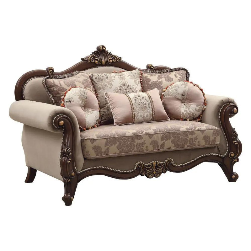 Mehadi - Loveseat With 6 Pillows - Velvet & Walnut by Unique Piece Furniture
