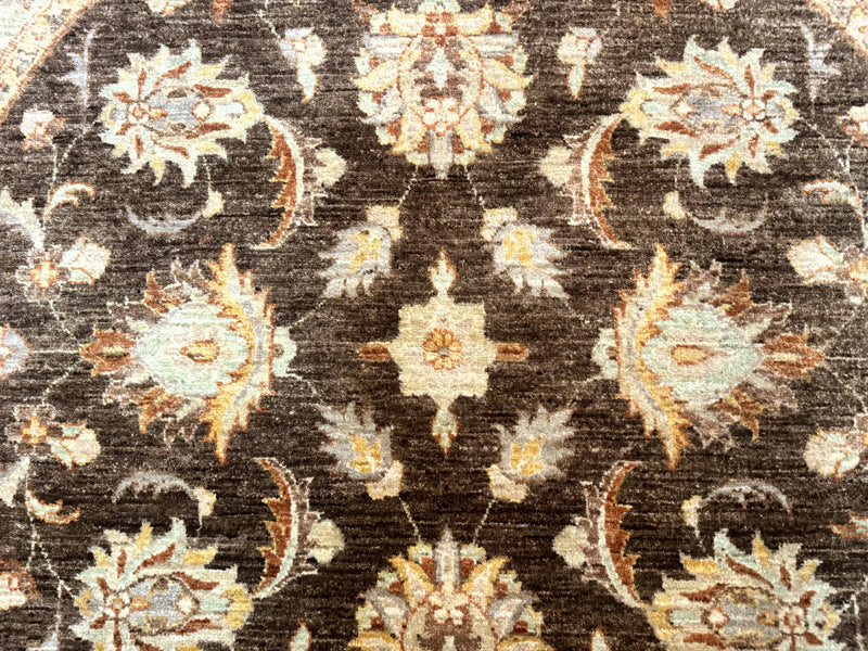 Round Pakistani Rug 6x6, Brown and Beige, Floral, Peshawar Rug, Traditional by Jewel Rugs