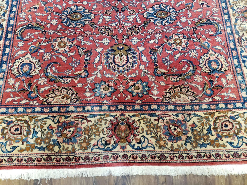 Semi Antique Persian Kashan Rug, Red & Beige, Hand-Knotted, Wool, 4'7" x 6' 6", Pair B by Jewel Rugs