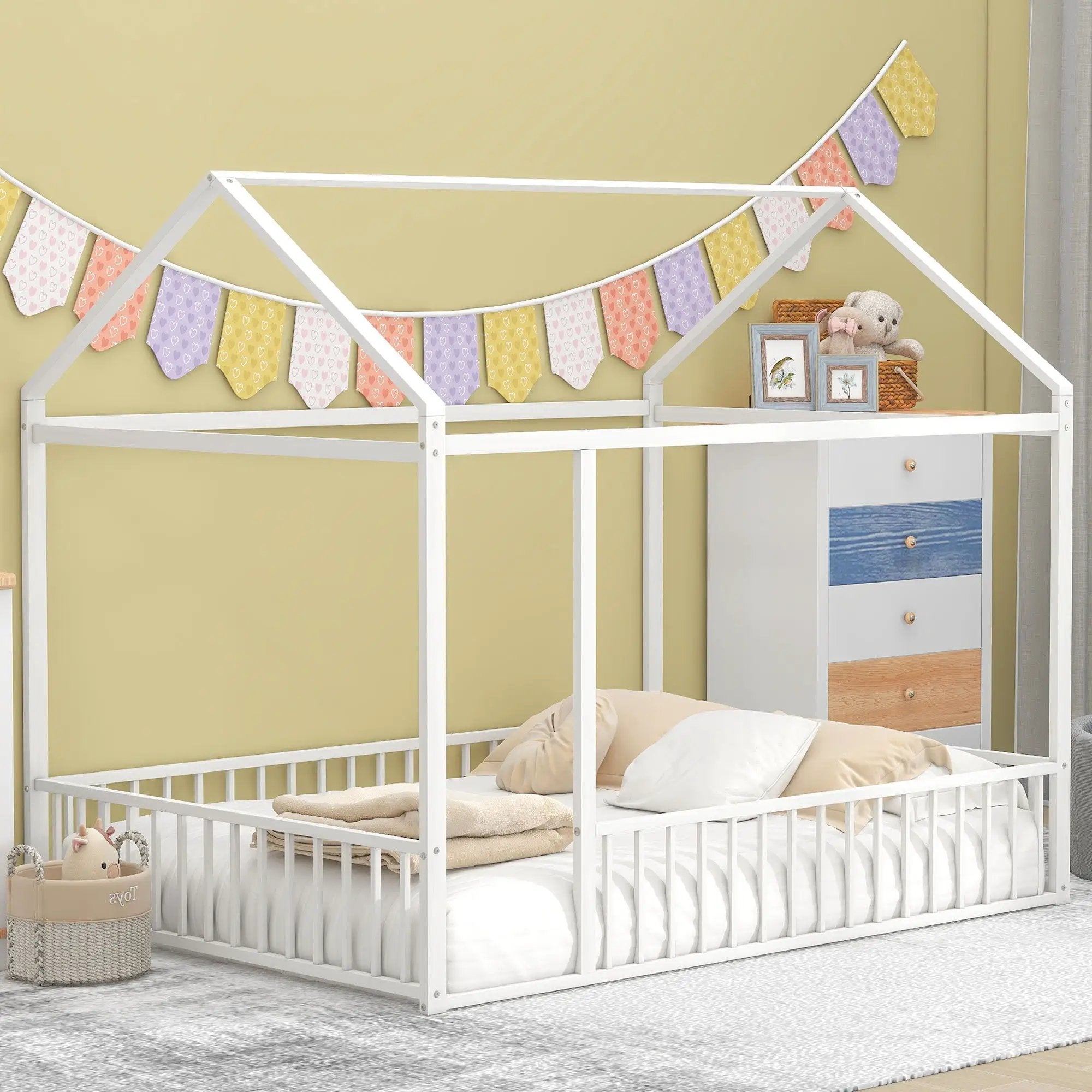 Metal Bed House Bed Frame With Fence by HouseOfZazla