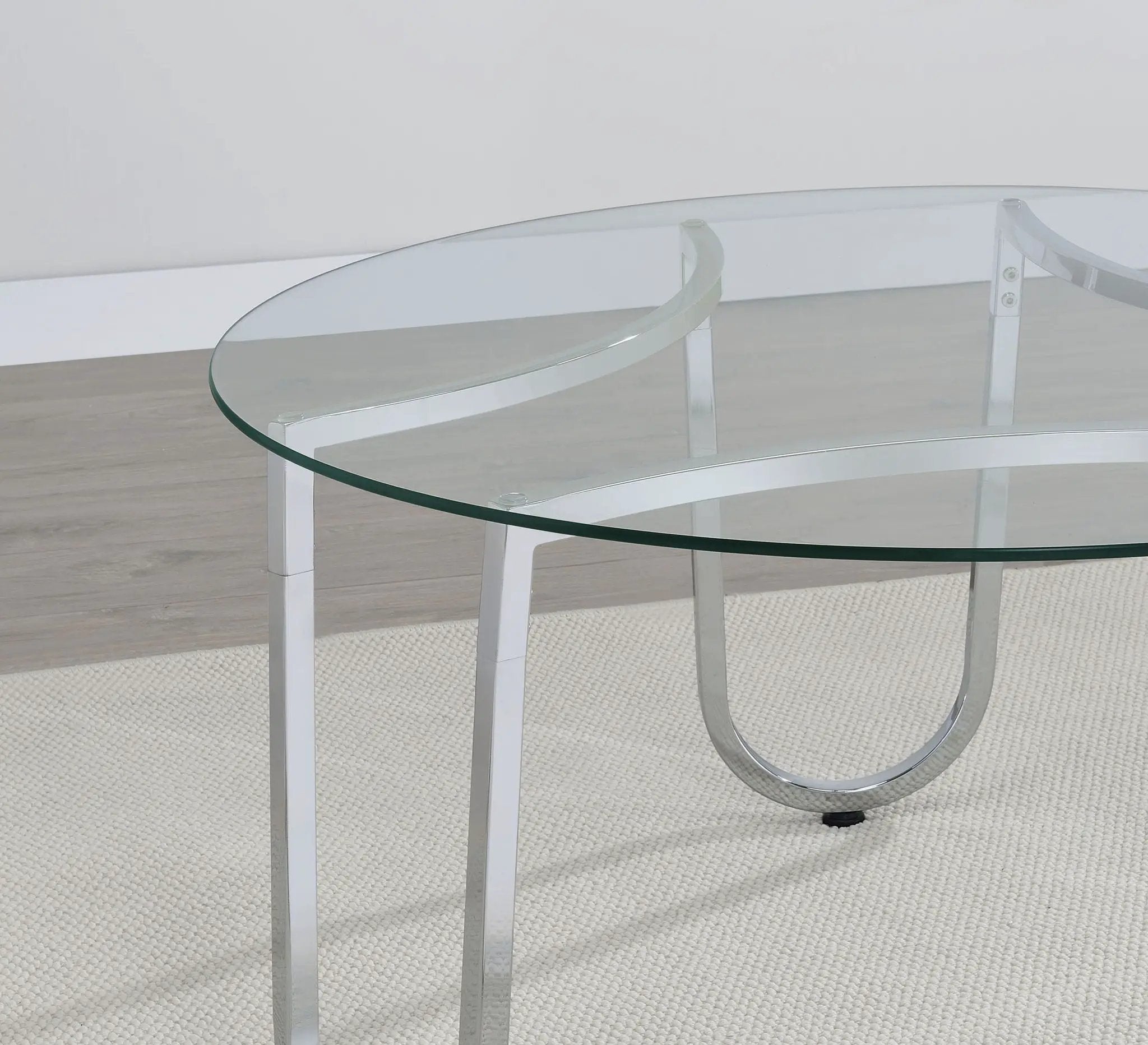 Beller Round Tempered Glass Top Cocktail Coffee Table Chrome by Unique Piece Furniture