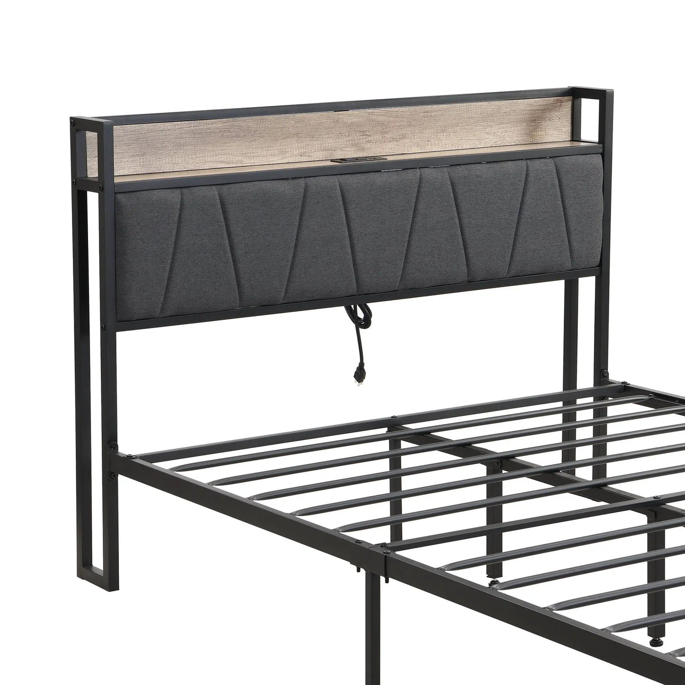 Modern Bed Frame With LED Lights, Upholstered Headboard, USB Charging by HouseOfZazla