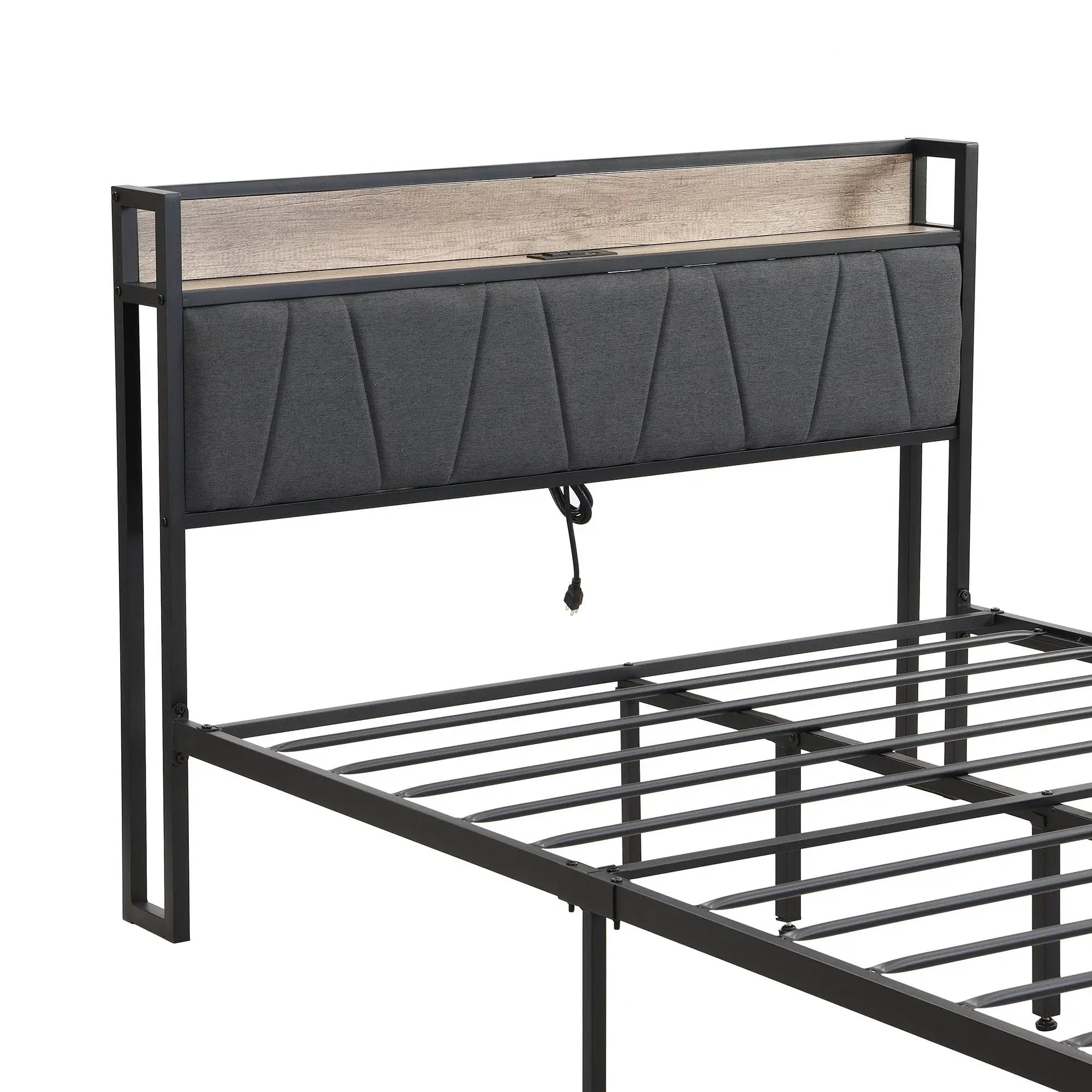Modern Bed Frame With LED Lights, Upholstered Headboard, USB Charging by HouseOfZazla