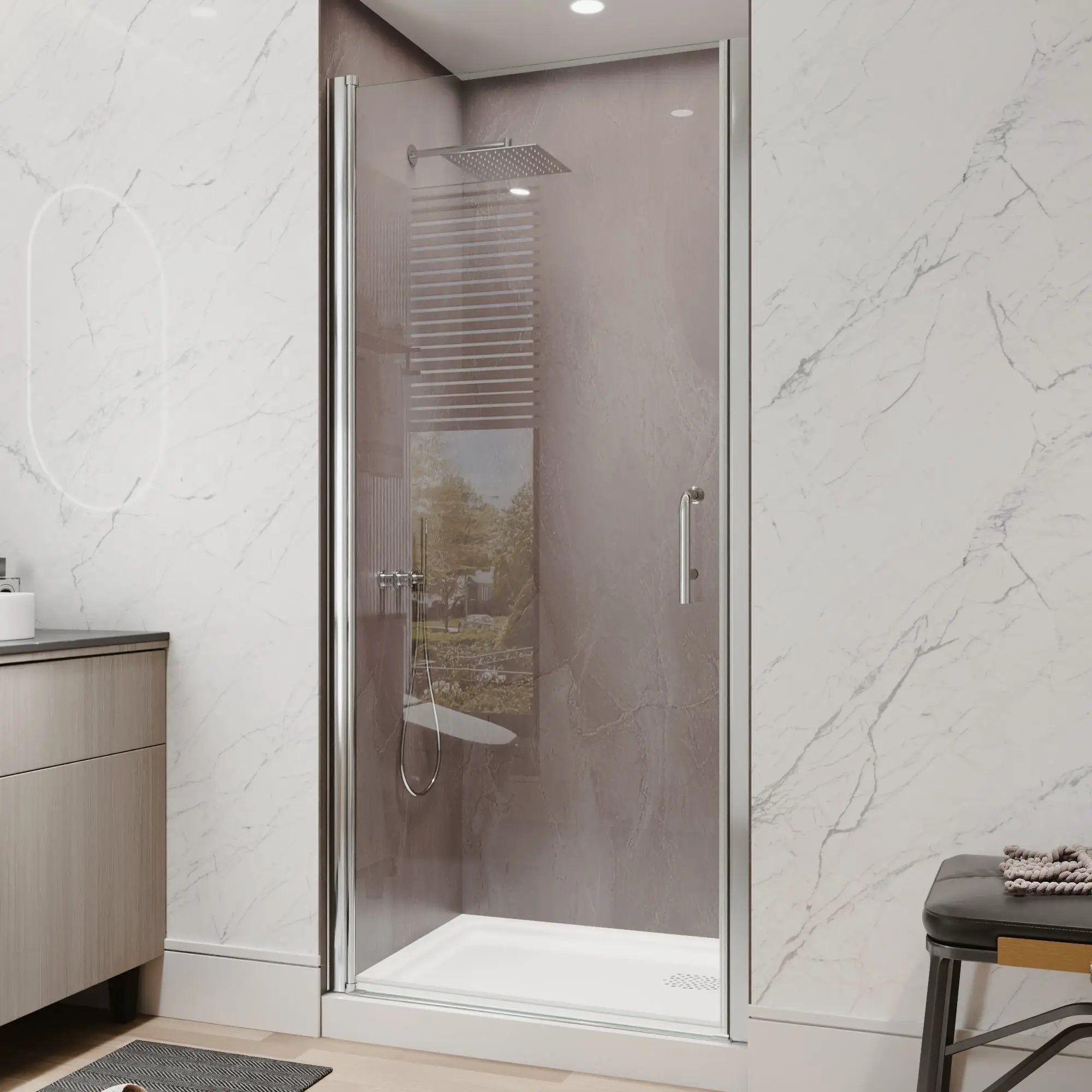 34 In. to 36 In. x 72 In. Semi-Frameless Pivot Shower Door by HouseOfZazla