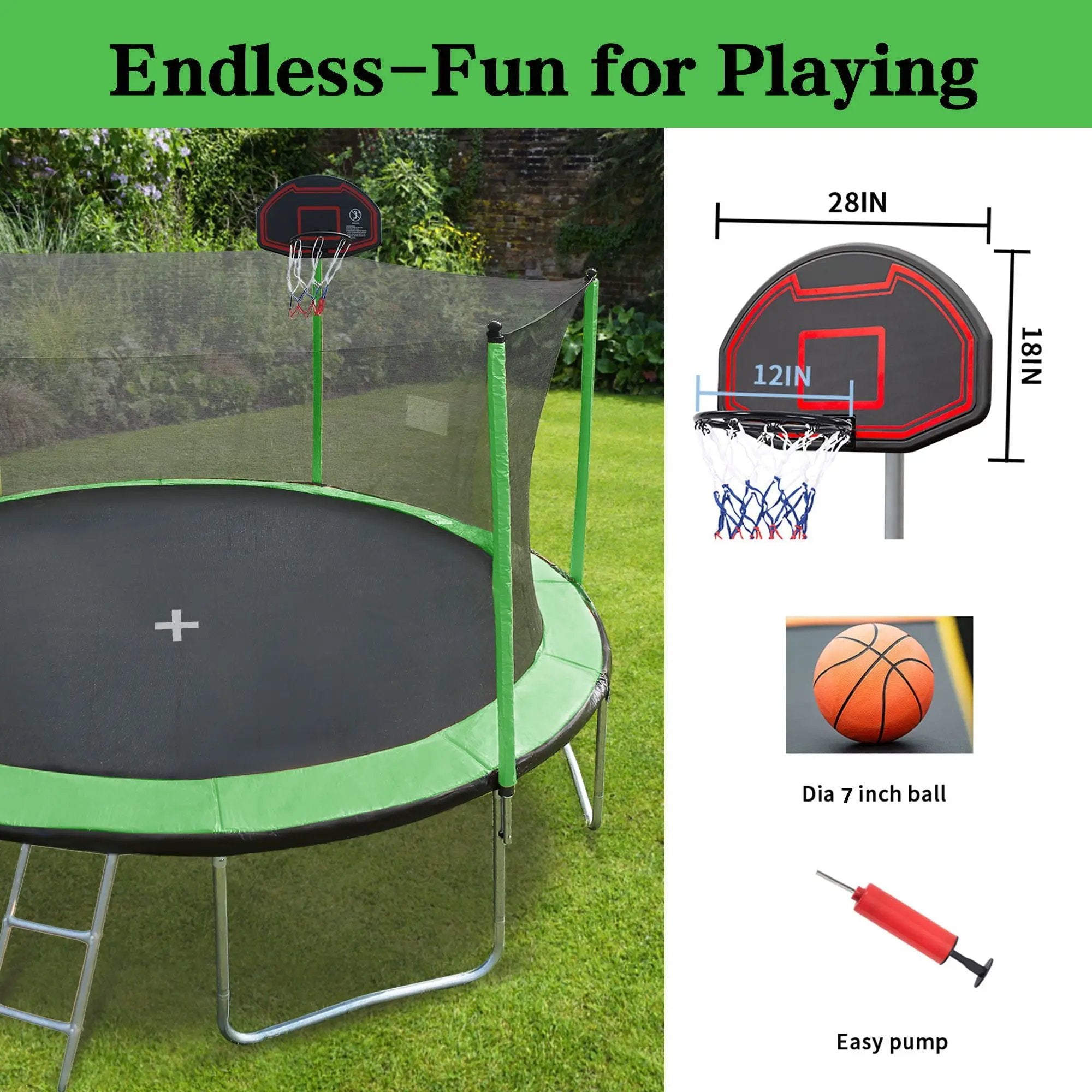 15Ft Trampoline With Basketball Hoop Inflator And Ladder (Inner Safety Enclosure) by HouseOfZazla