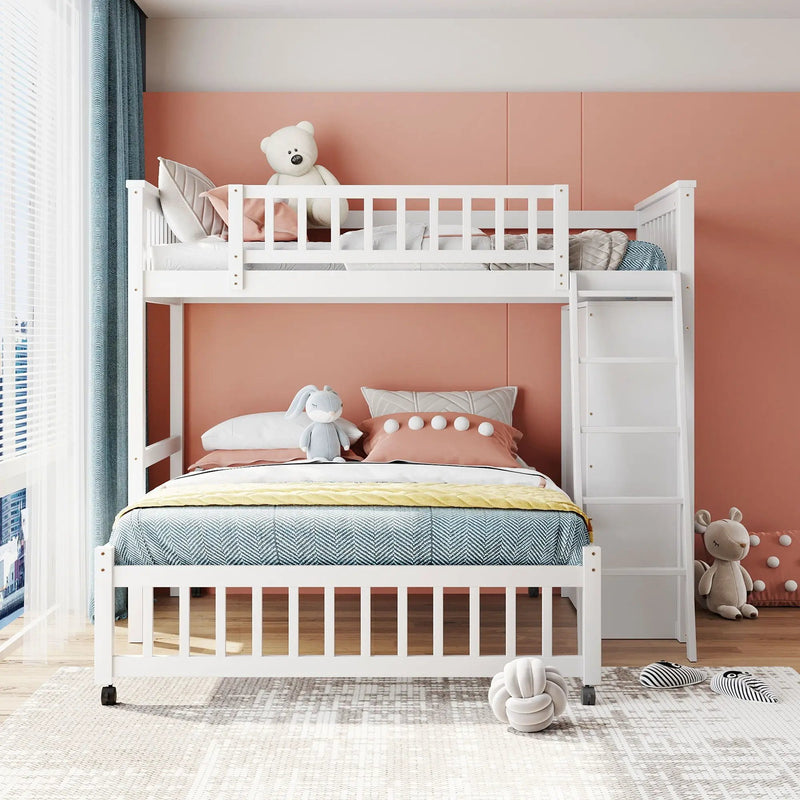 Bunk Bed With 6 Drawers And Flexible Shelves, Bottom Bed With Wheels by Unique Piece Furniture