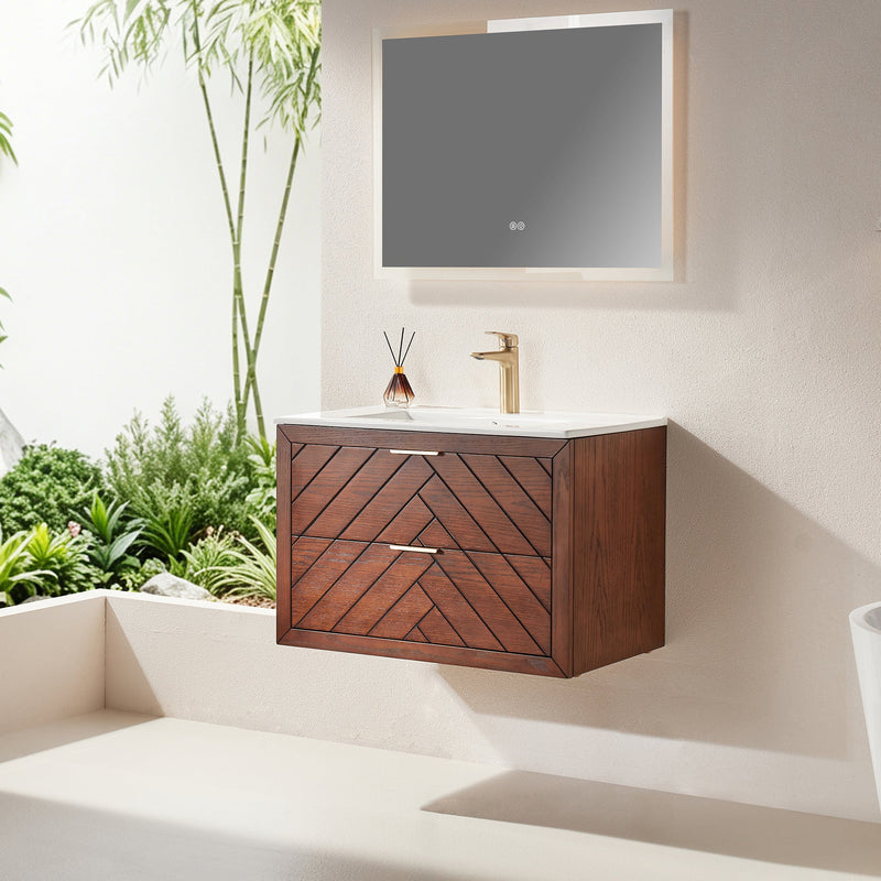 30" Pre-Assembled Wall Mounted & Floating Single Vanity Cabinet with 1-Hole Ceramic Top by HouseOfZazla