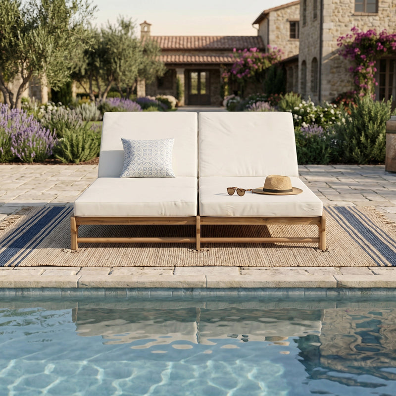 Light Teak Acacia Wood Double Chaise Lounger Set, photo 4 of 10